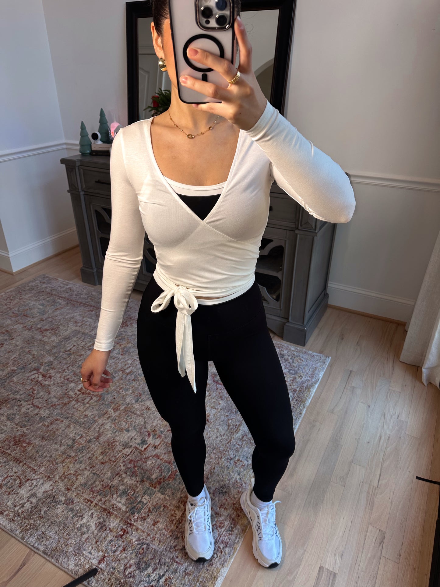 White Active Wrap Top