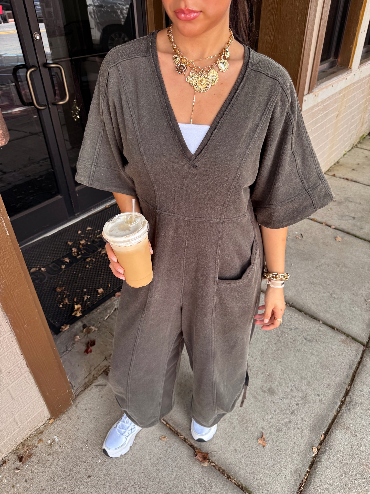 Coffee Run Charcoal Jumpsuit
