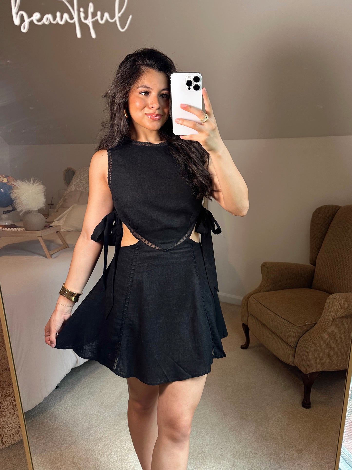 Black Lace Side Cut-Out Dress