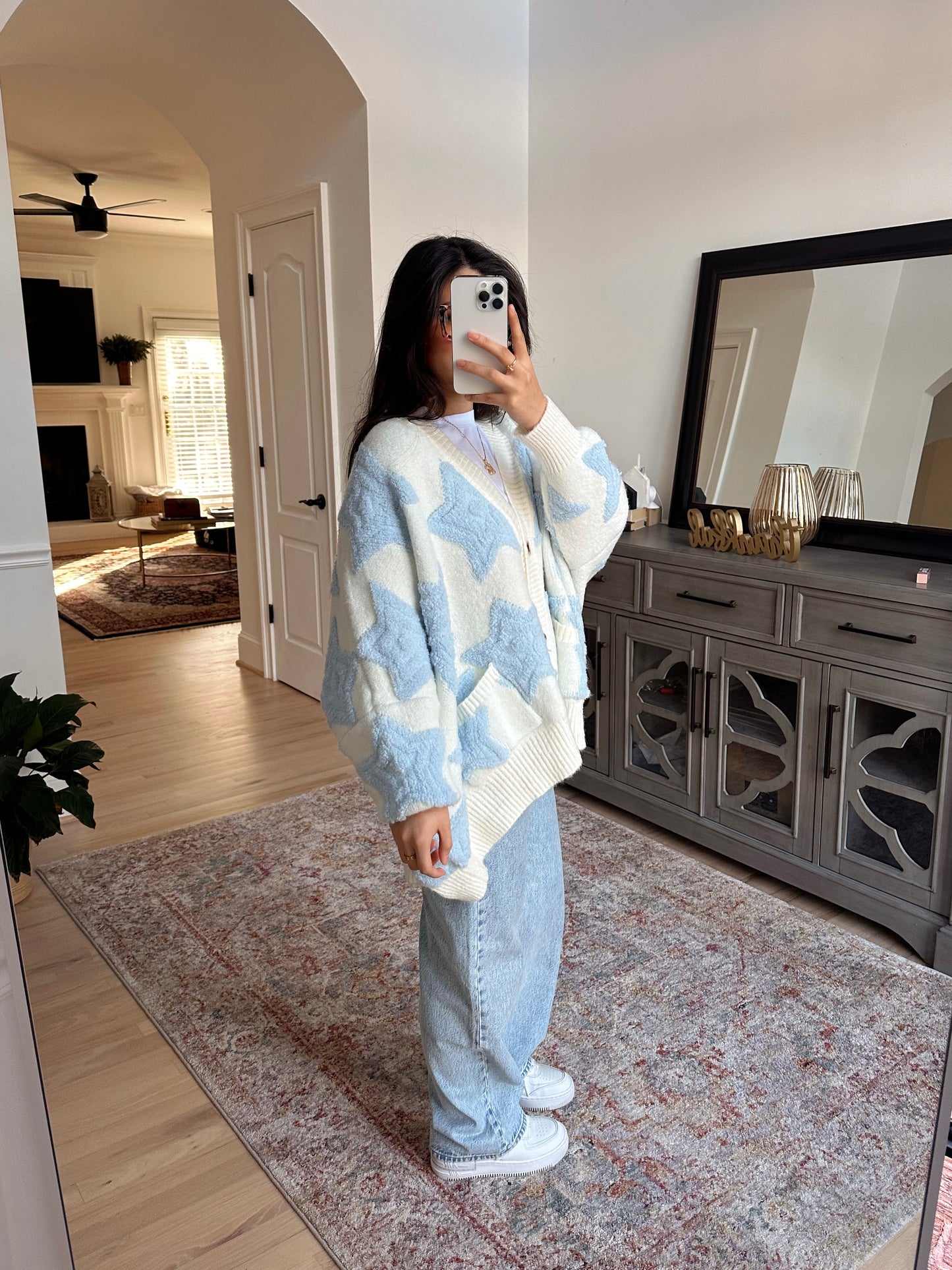 Baby Blue Star Oversized Cardigan