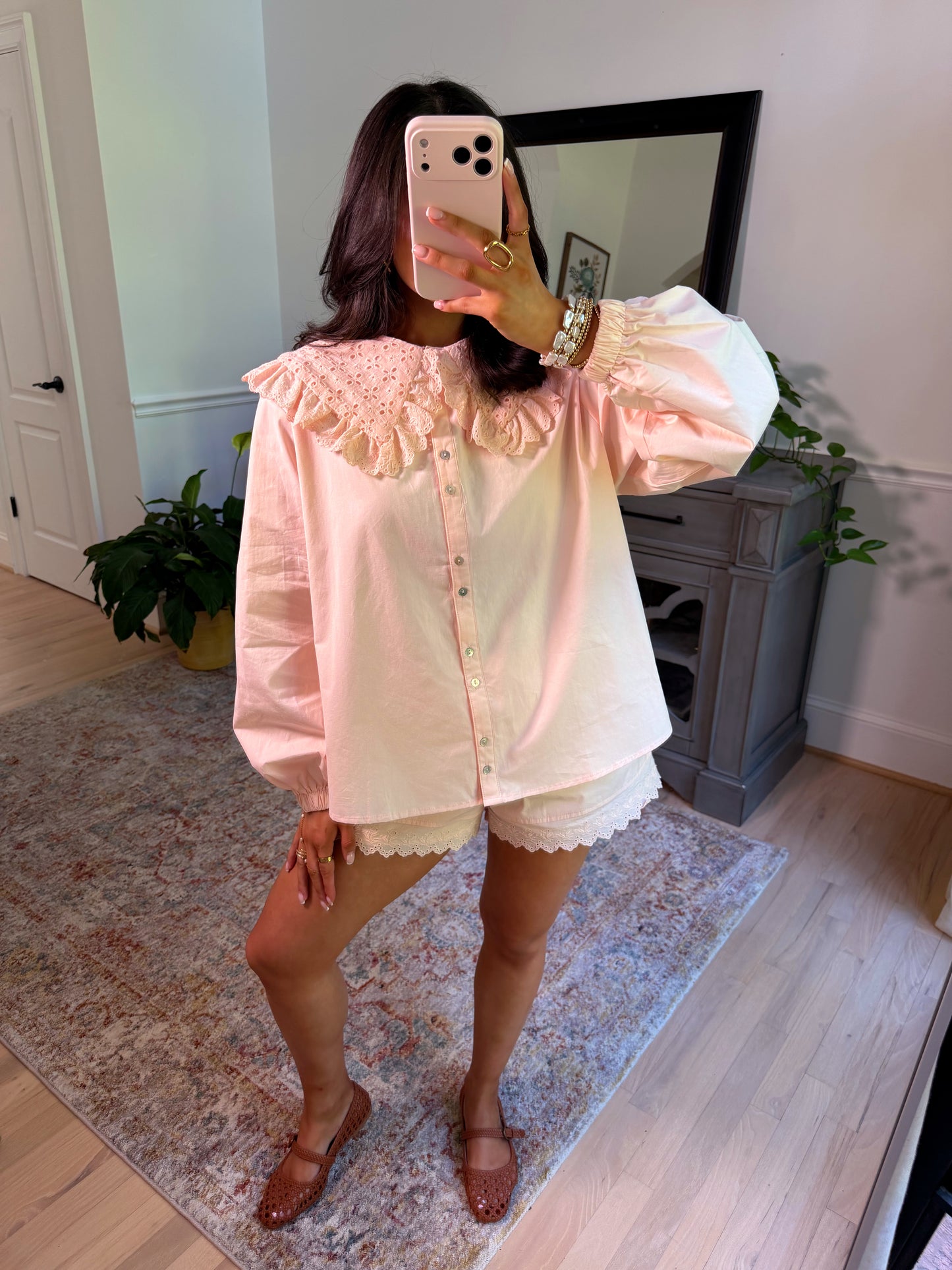 Monroe Baby Pink Collared Top