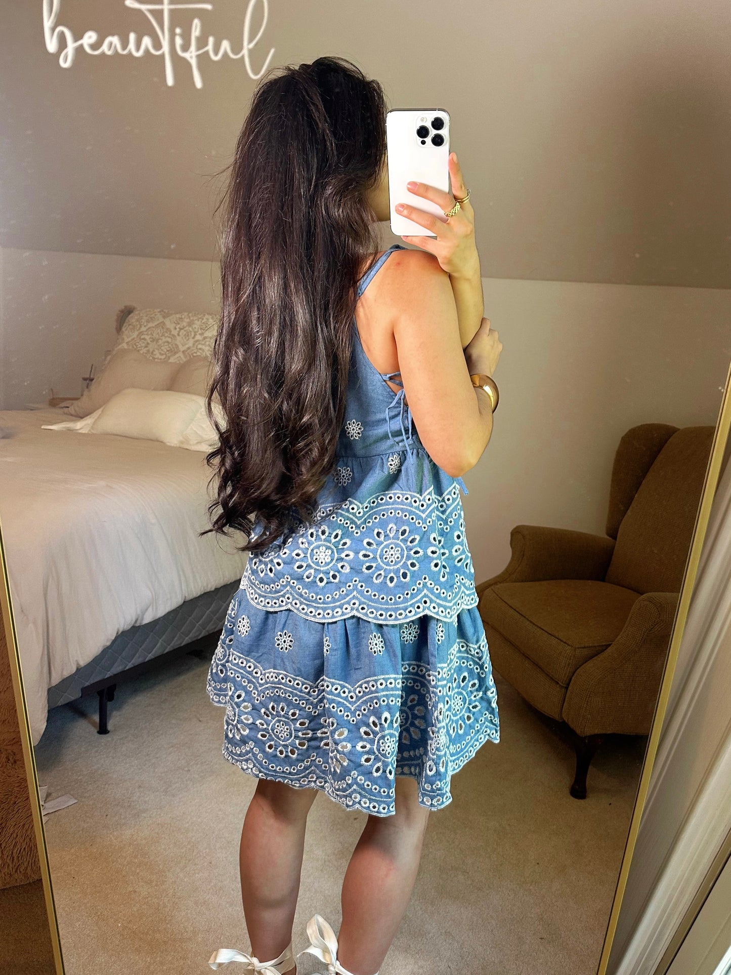 Blue Floral Embroidery Dress