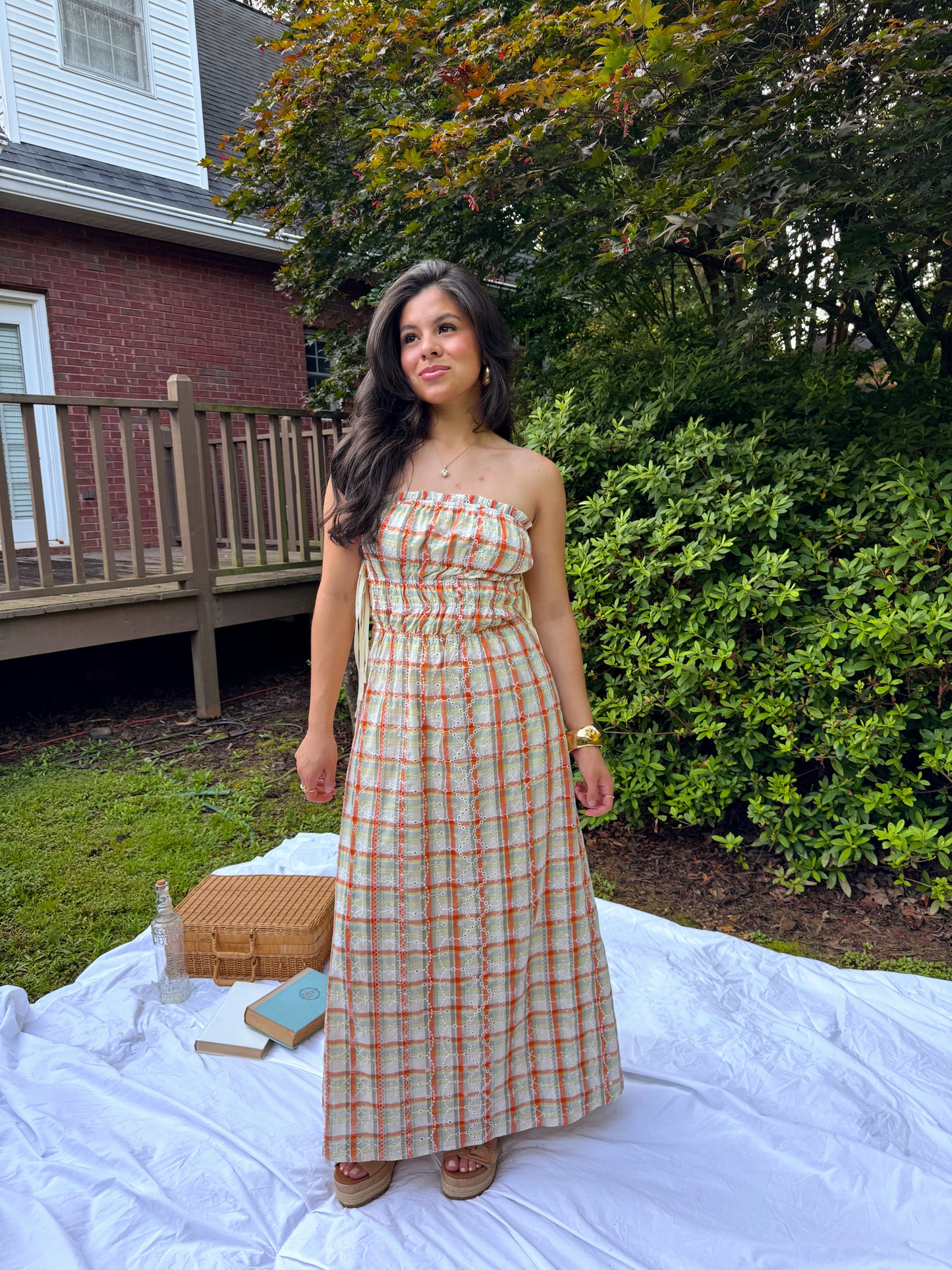 Sherbert Plaid Strapless Dress