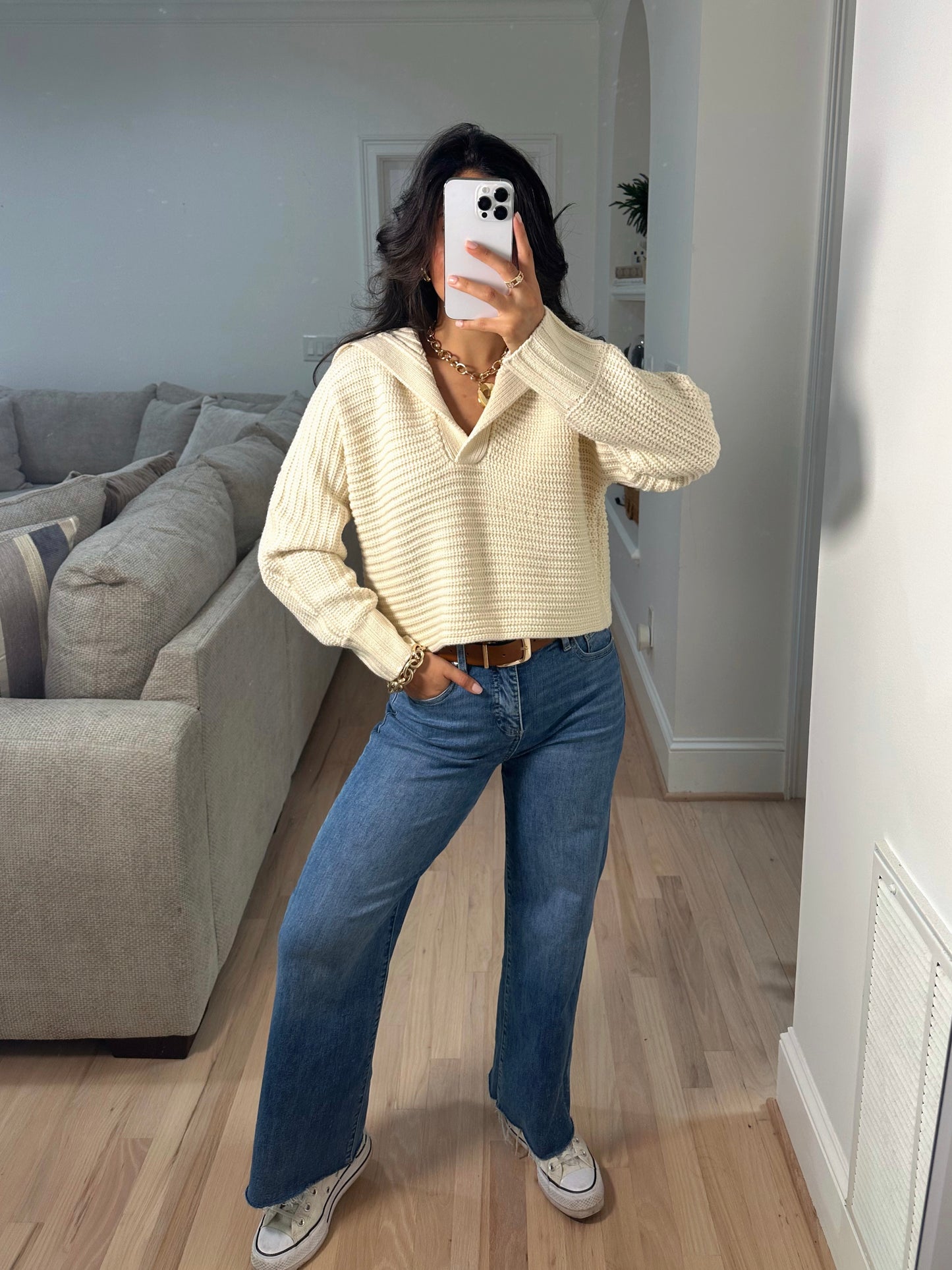 Ivory Knit Collared Sweater