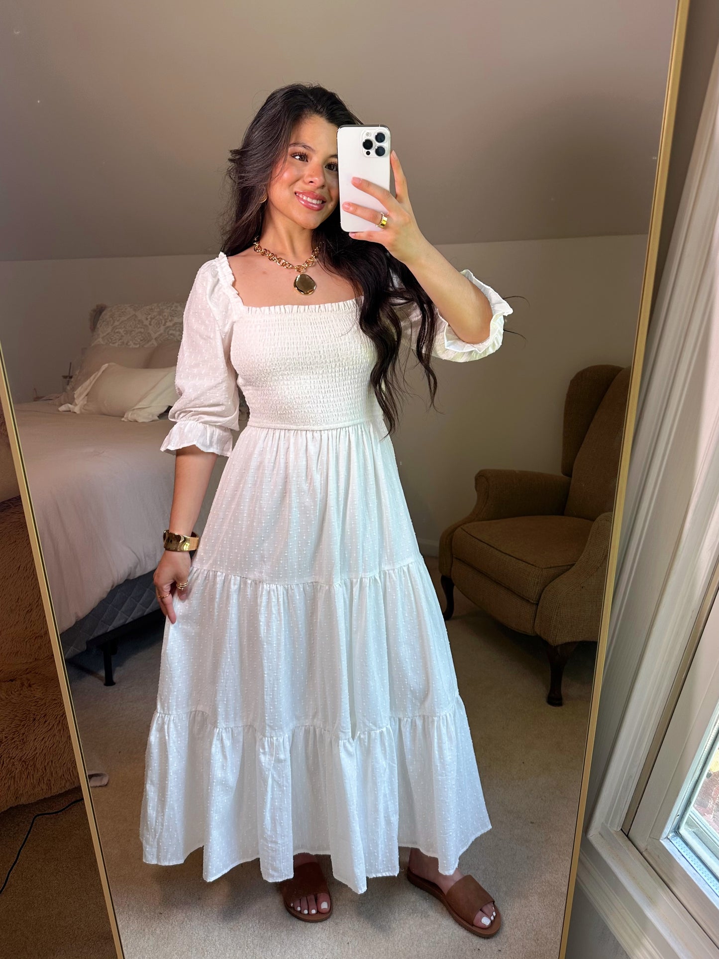 White Dotted Flowy Maxi Dress