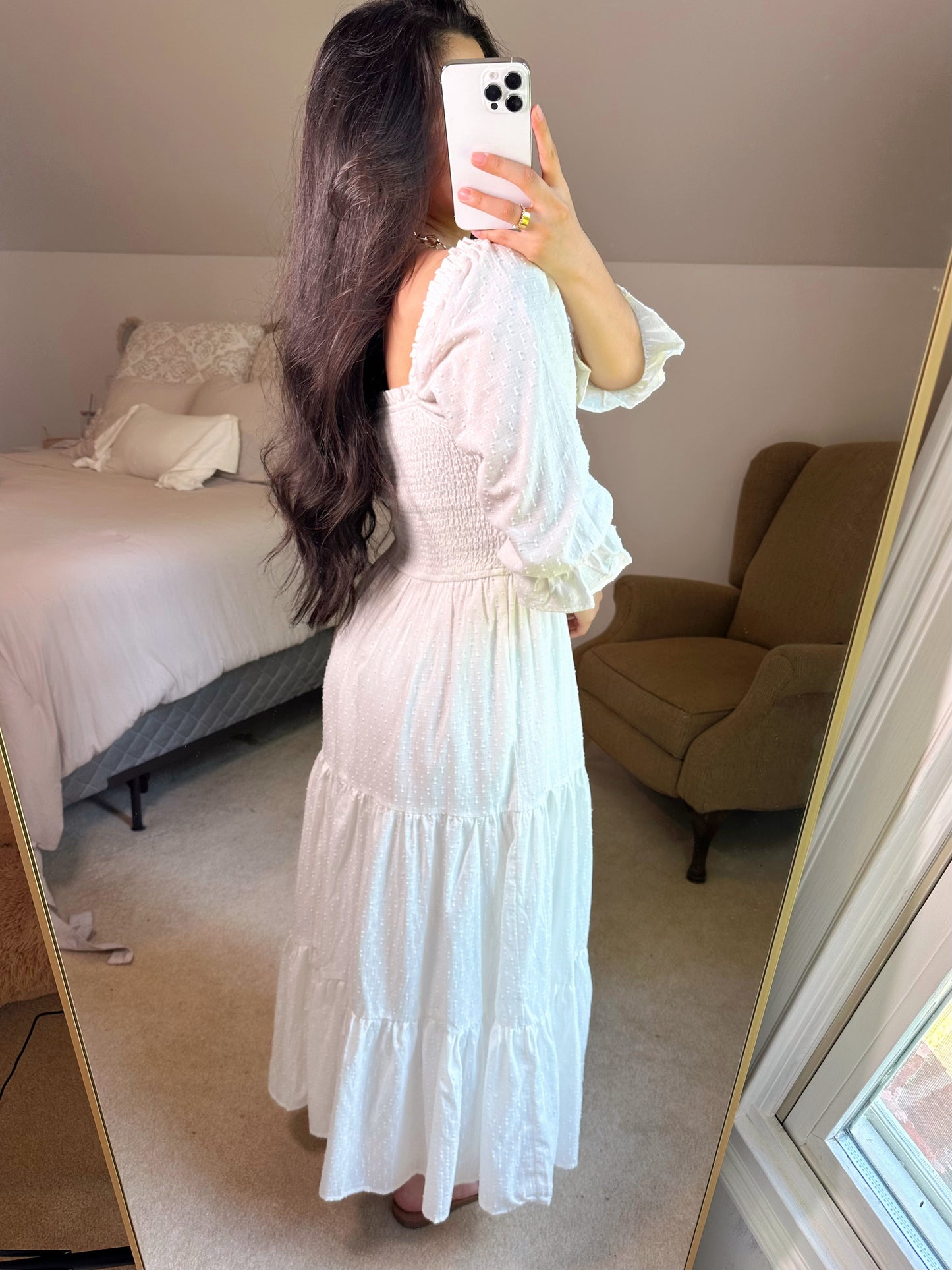 White Dotted Flowy Maxi Dress
