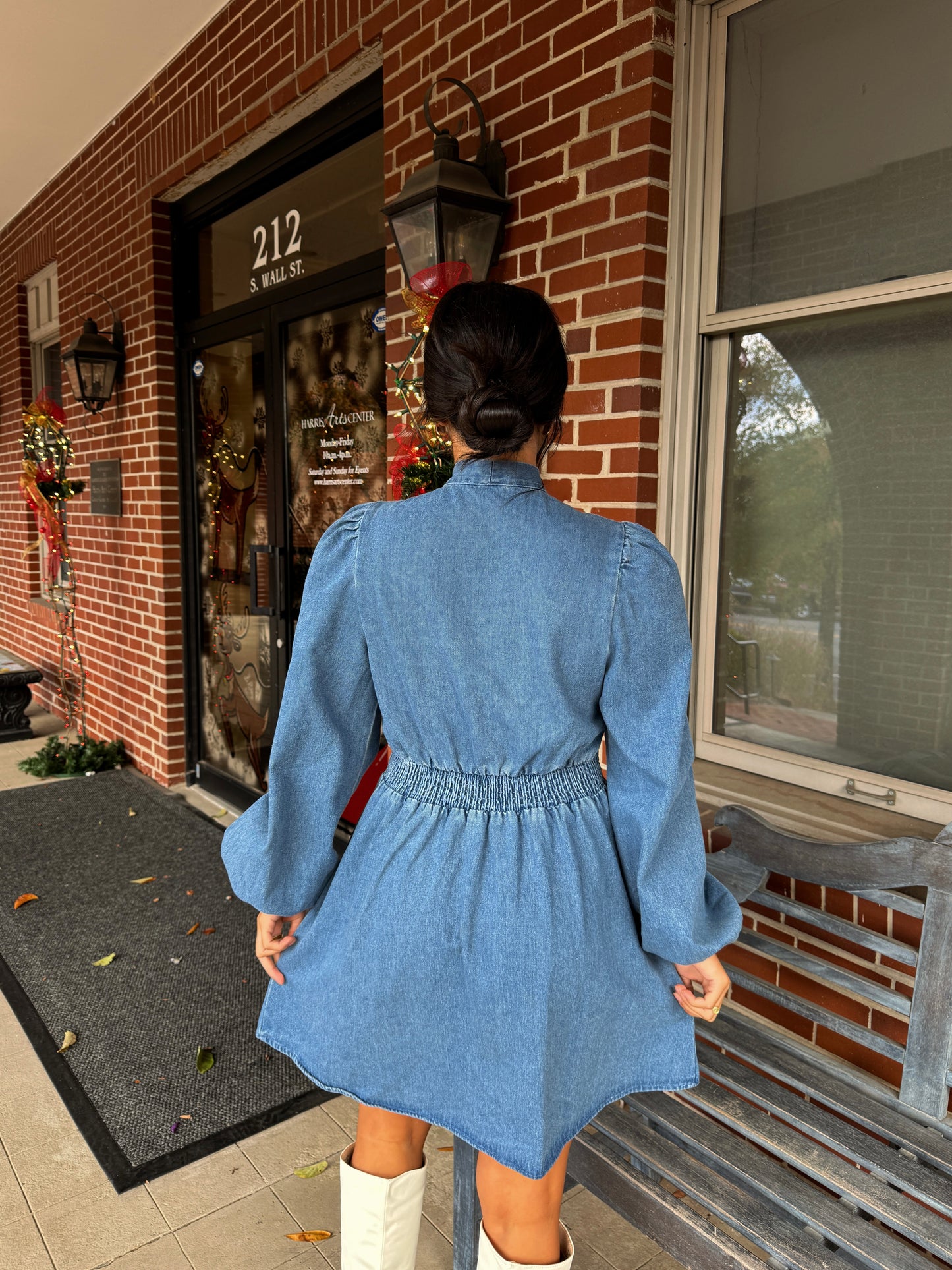 Denim Bow Mockneck Dress
