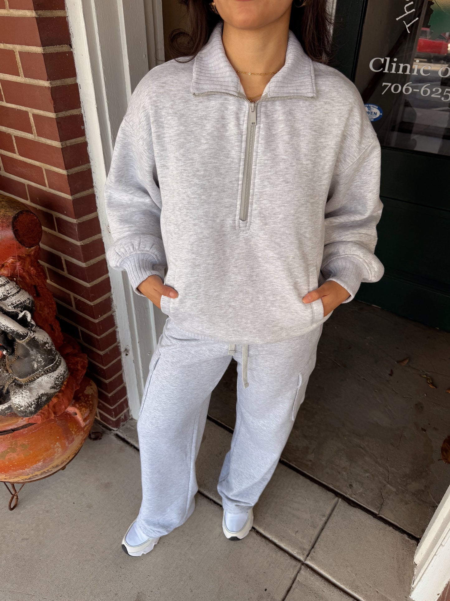 Heather Grey Quarter Zip & Cargo Pant Set
