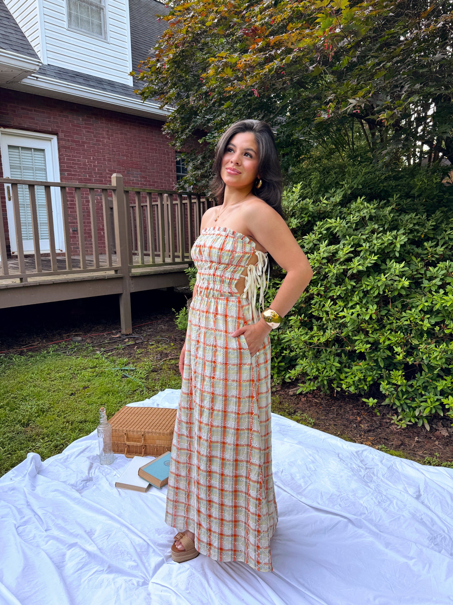 Sherbert Plaid Strapless Dress