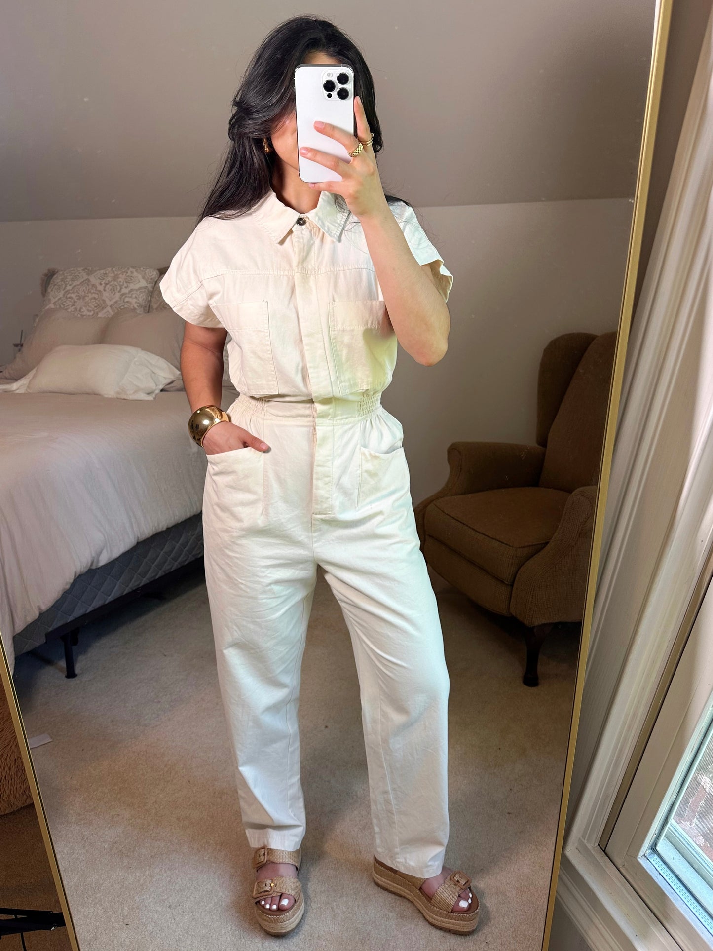 Chic Cream Button Up Jumpsuit