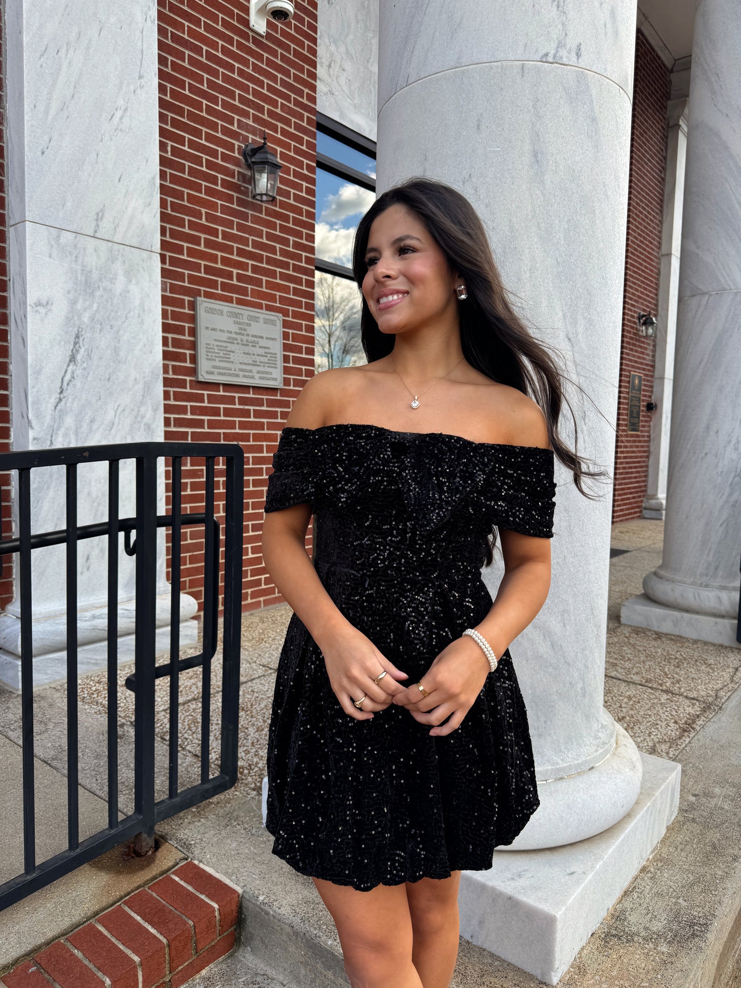 Black Velvet Sequin Bow Bubble Dress