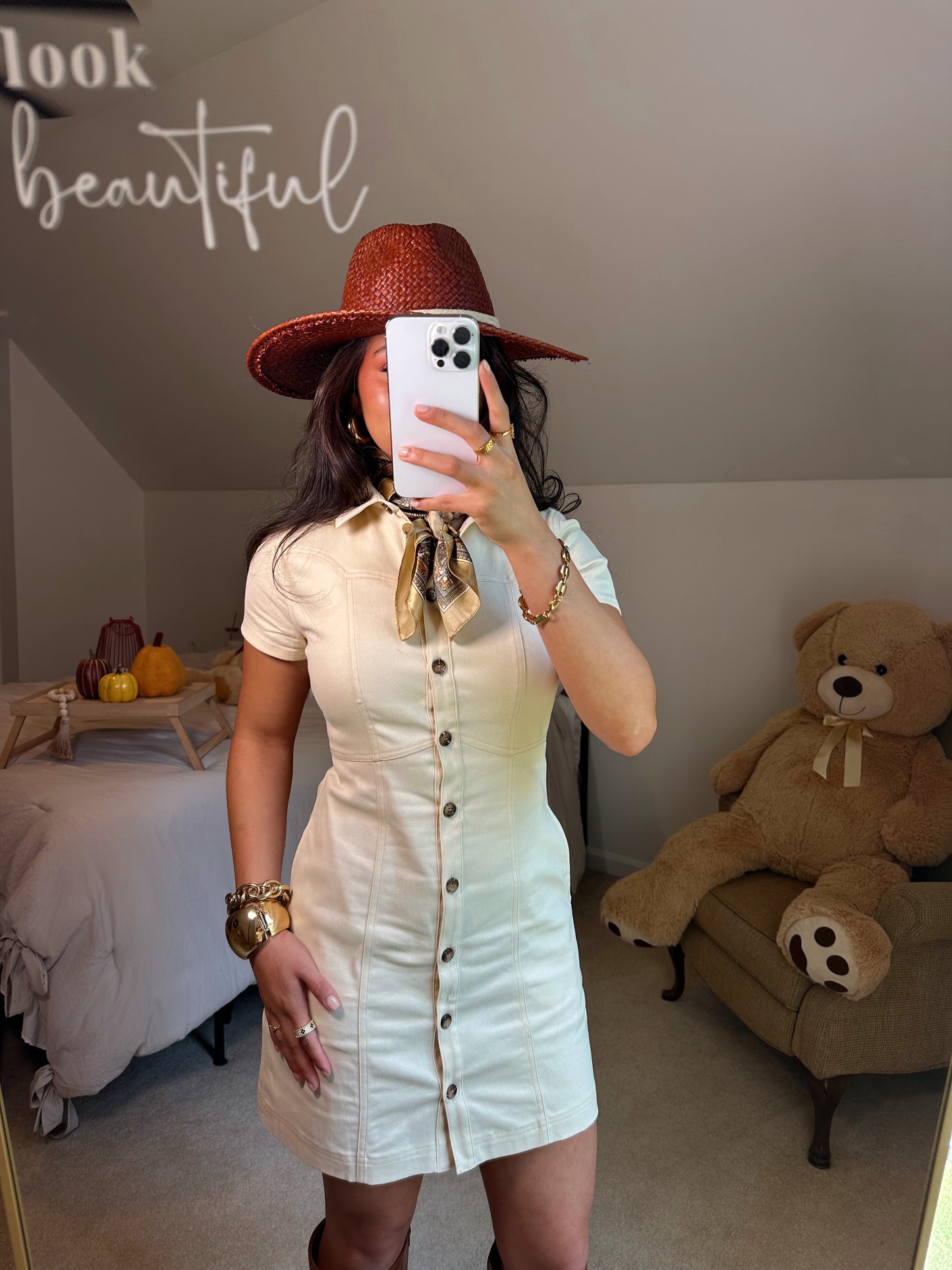 Oatmeal Button Up Shirt Dress