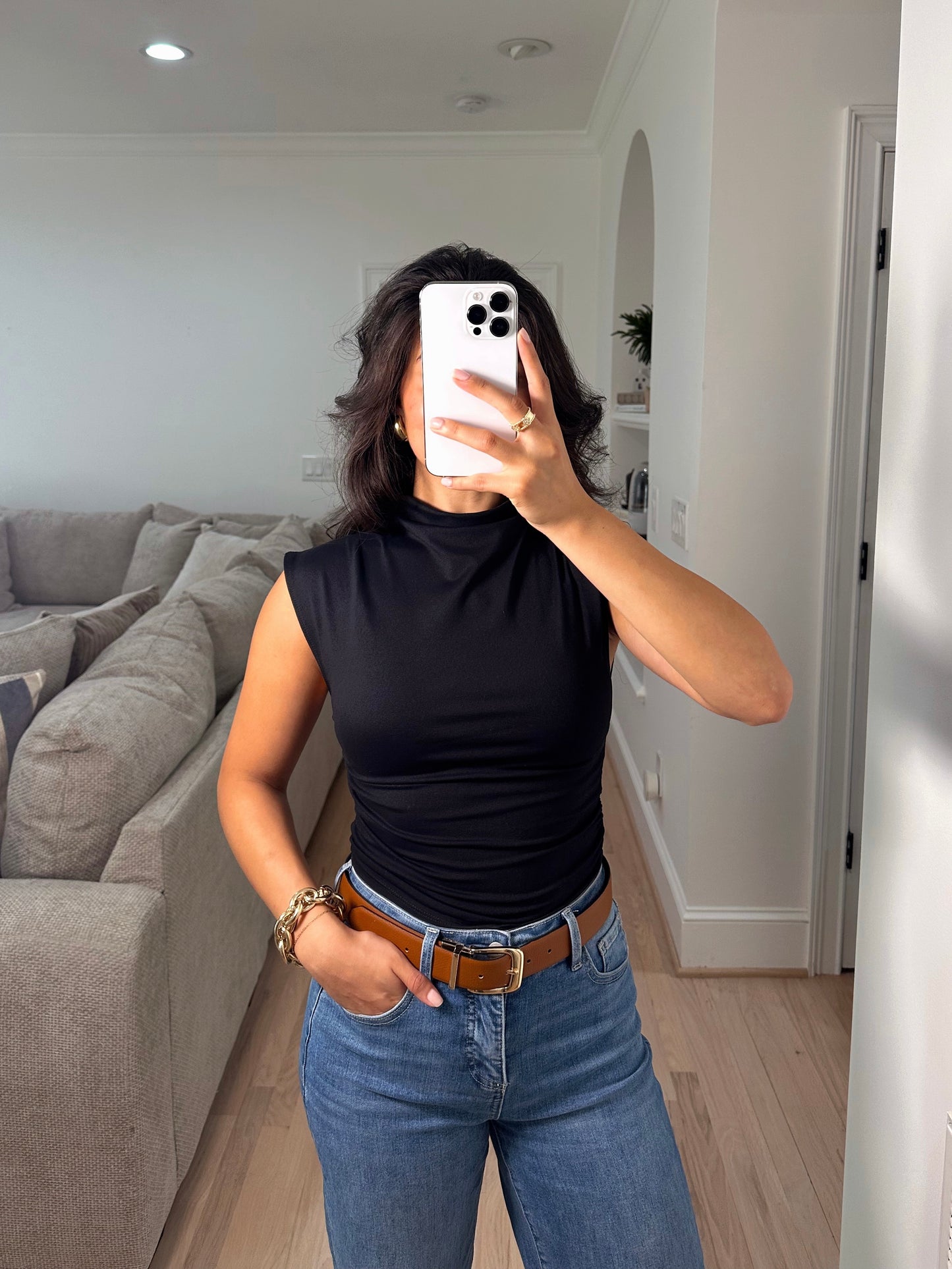 Black Ruched Staple Tank
