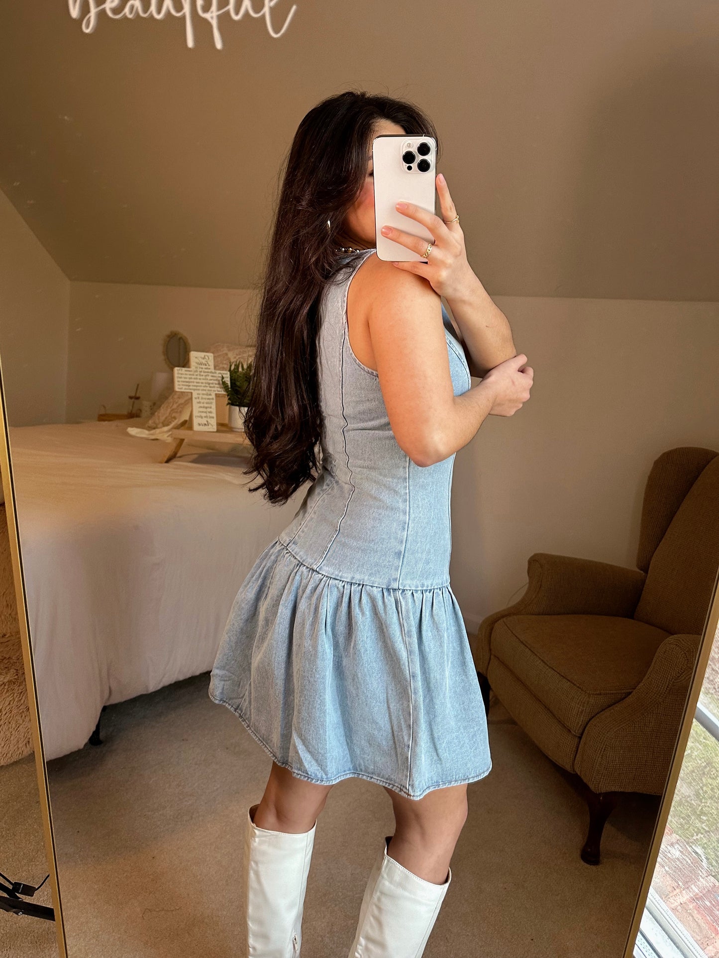 Light Denim Drop-Waist Dress