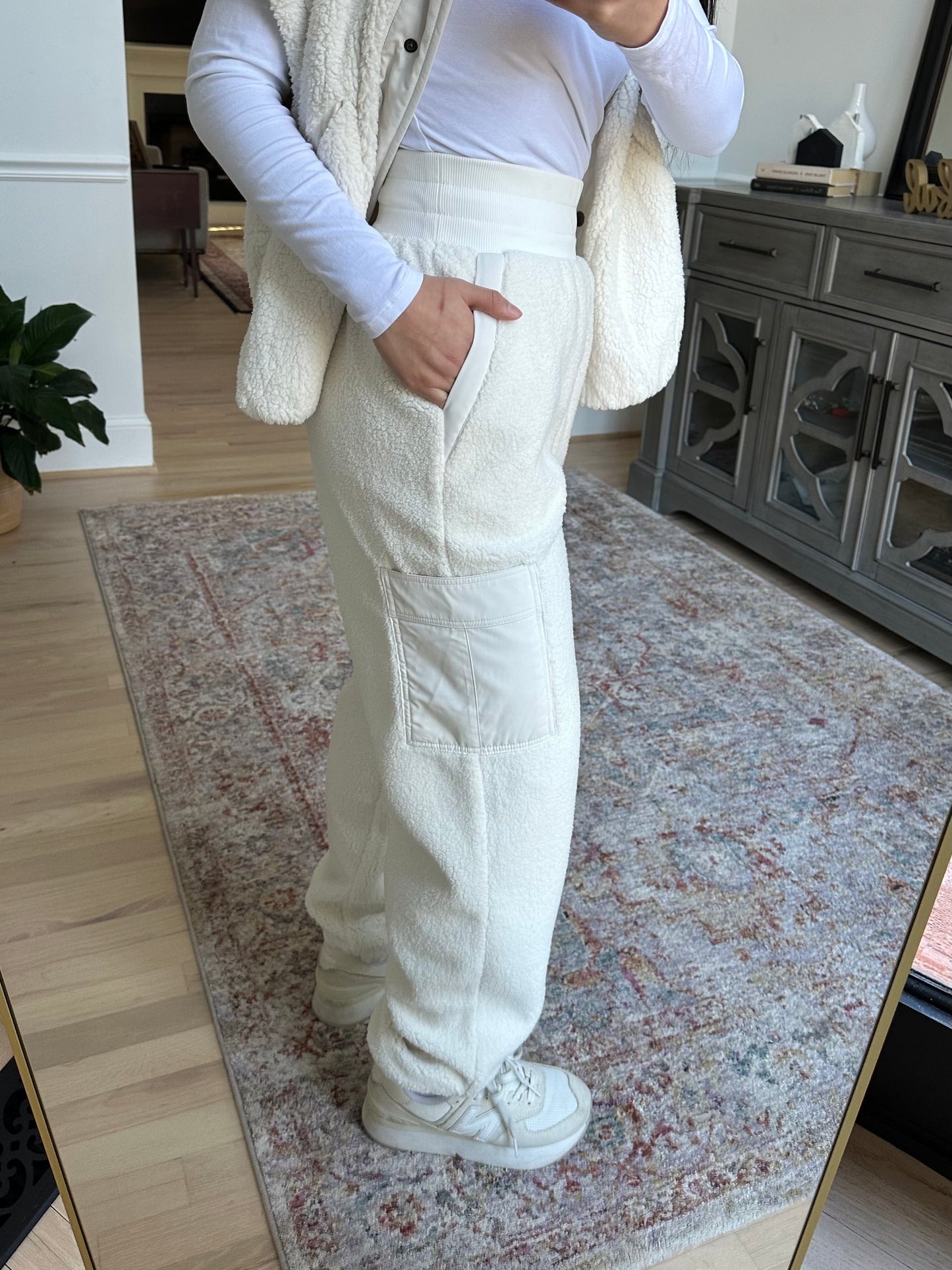 Ivory Sherpa Cargo Jogger Pants