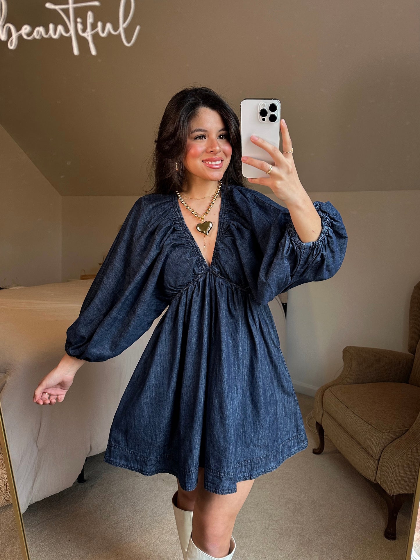 Dark Denim V-Neck Dress
