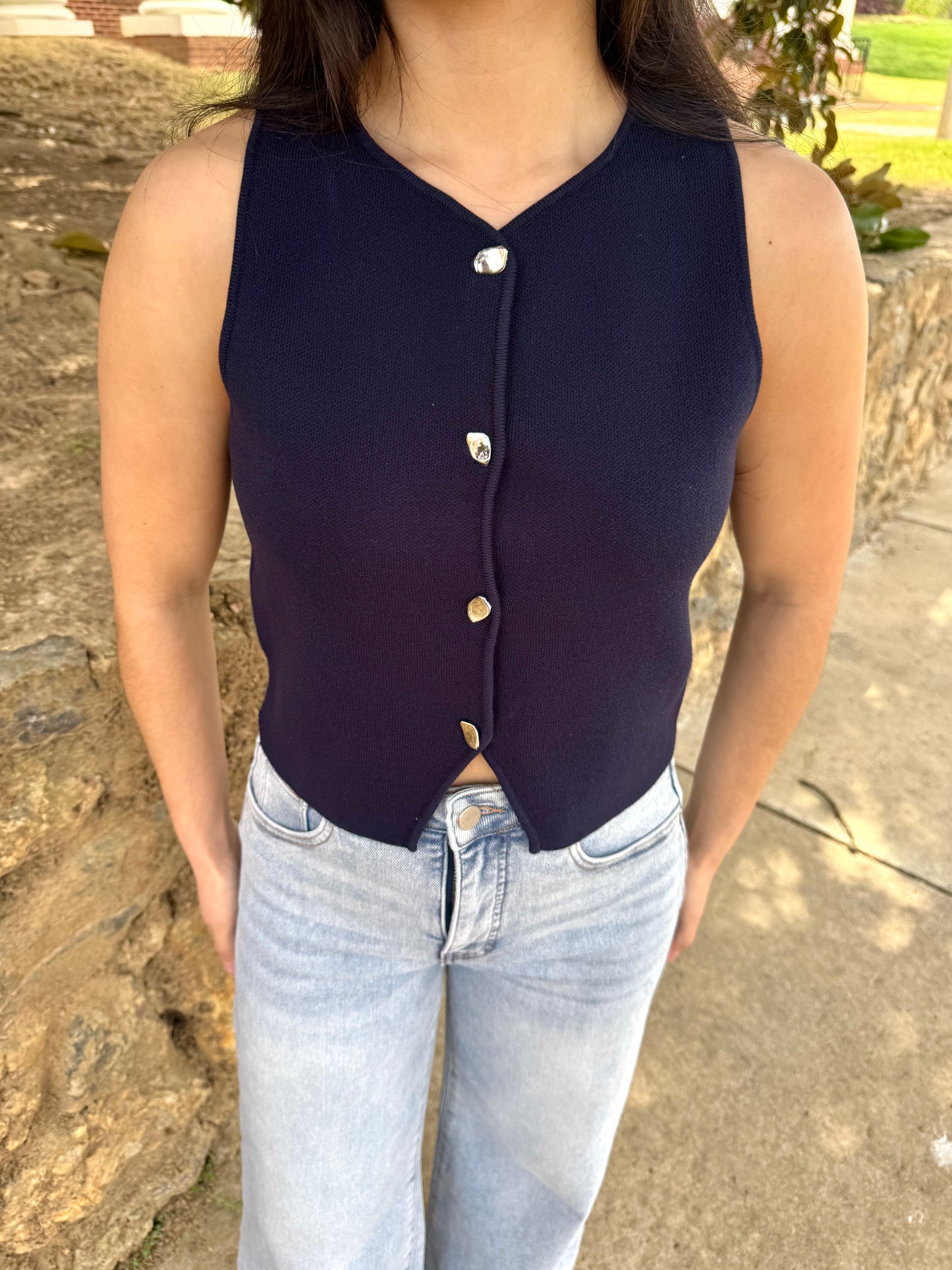 Classy Navy & Silver Knit Vest