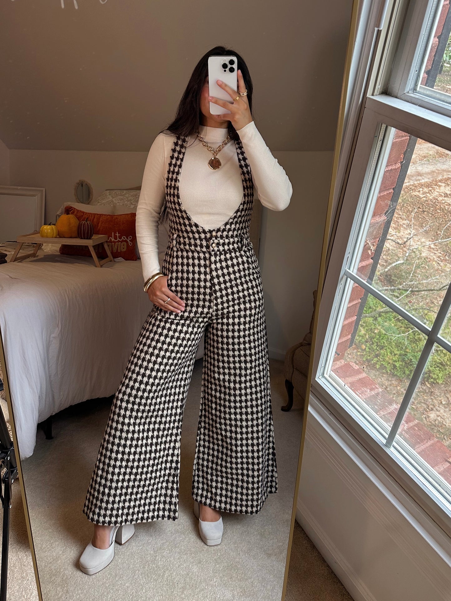 Brown Houndstooth Jumpsuit