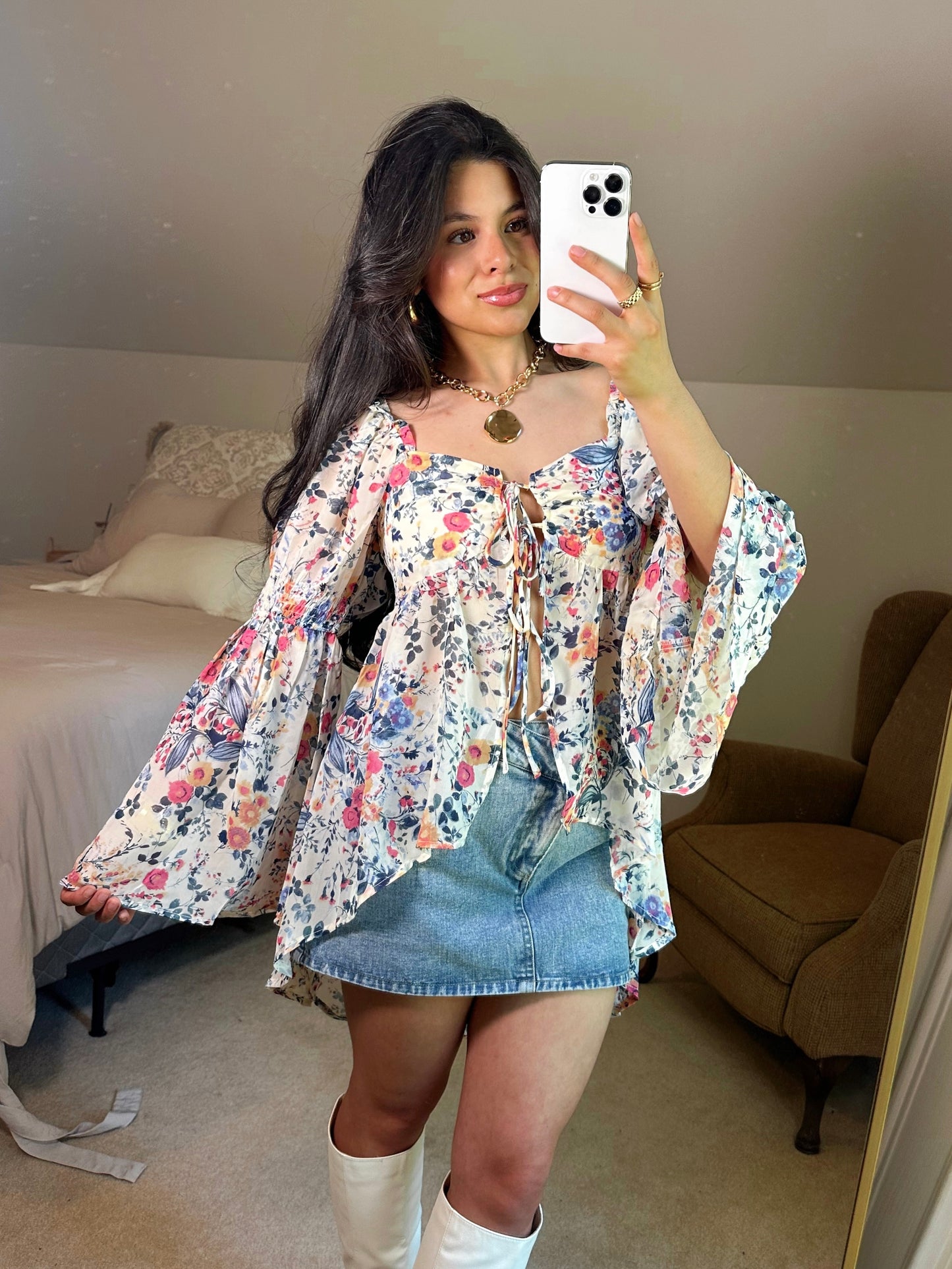 Spring Floral Flowy Open Front Top