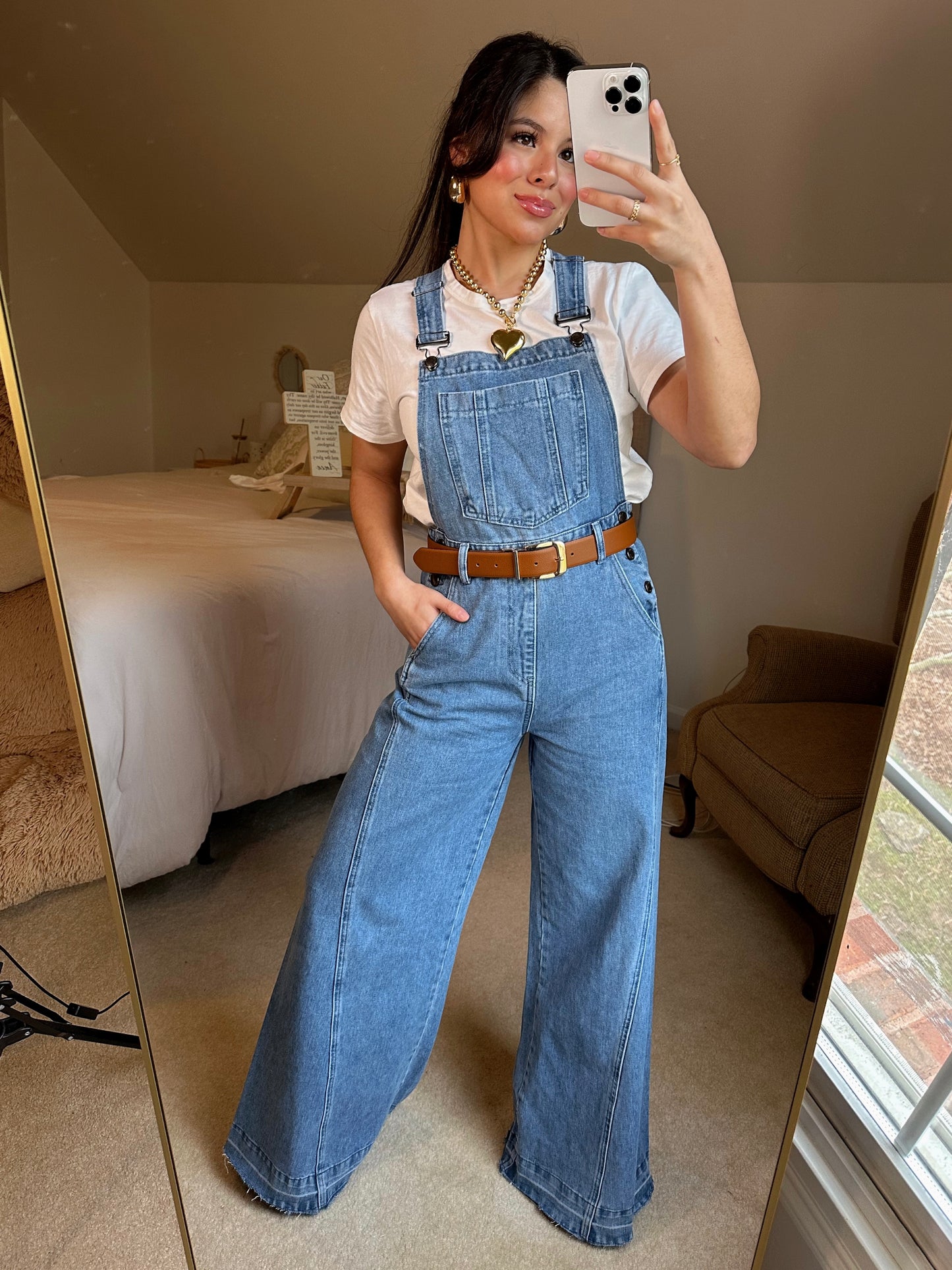 Denim Wide-Leg Overalls