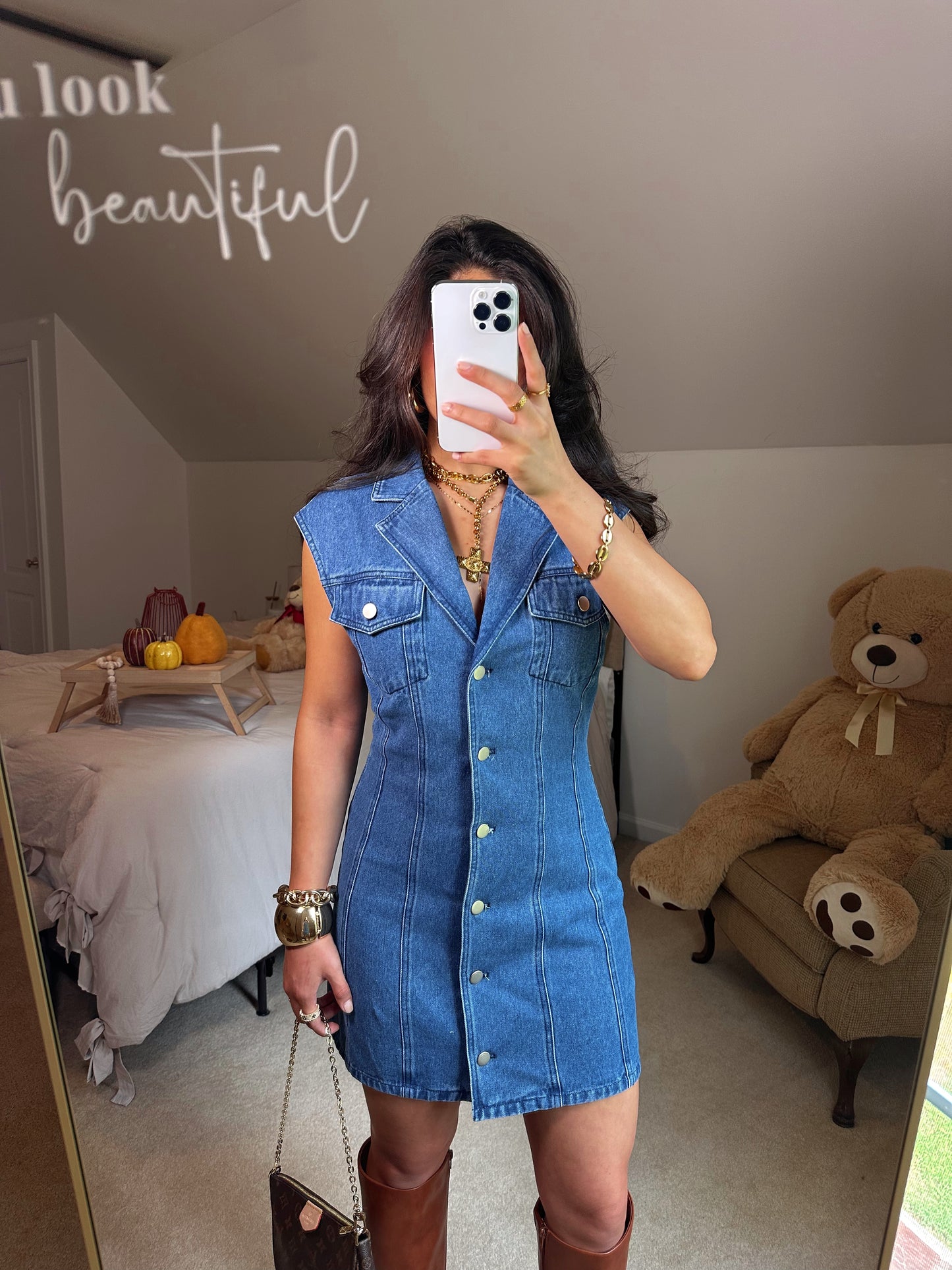 Collared Button-Up Denim Dress