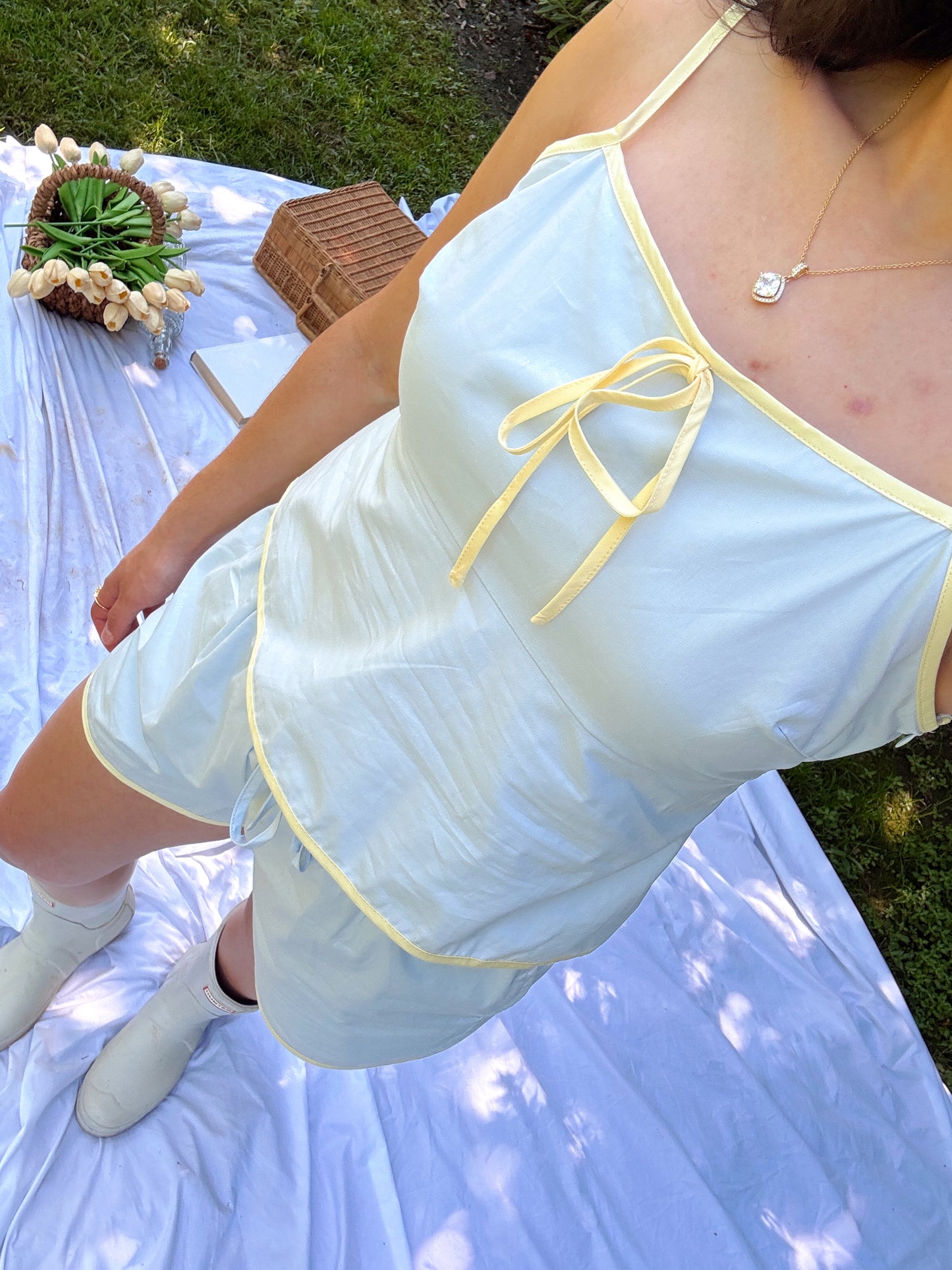 Pastel Blue & Yellow Top and Short Set