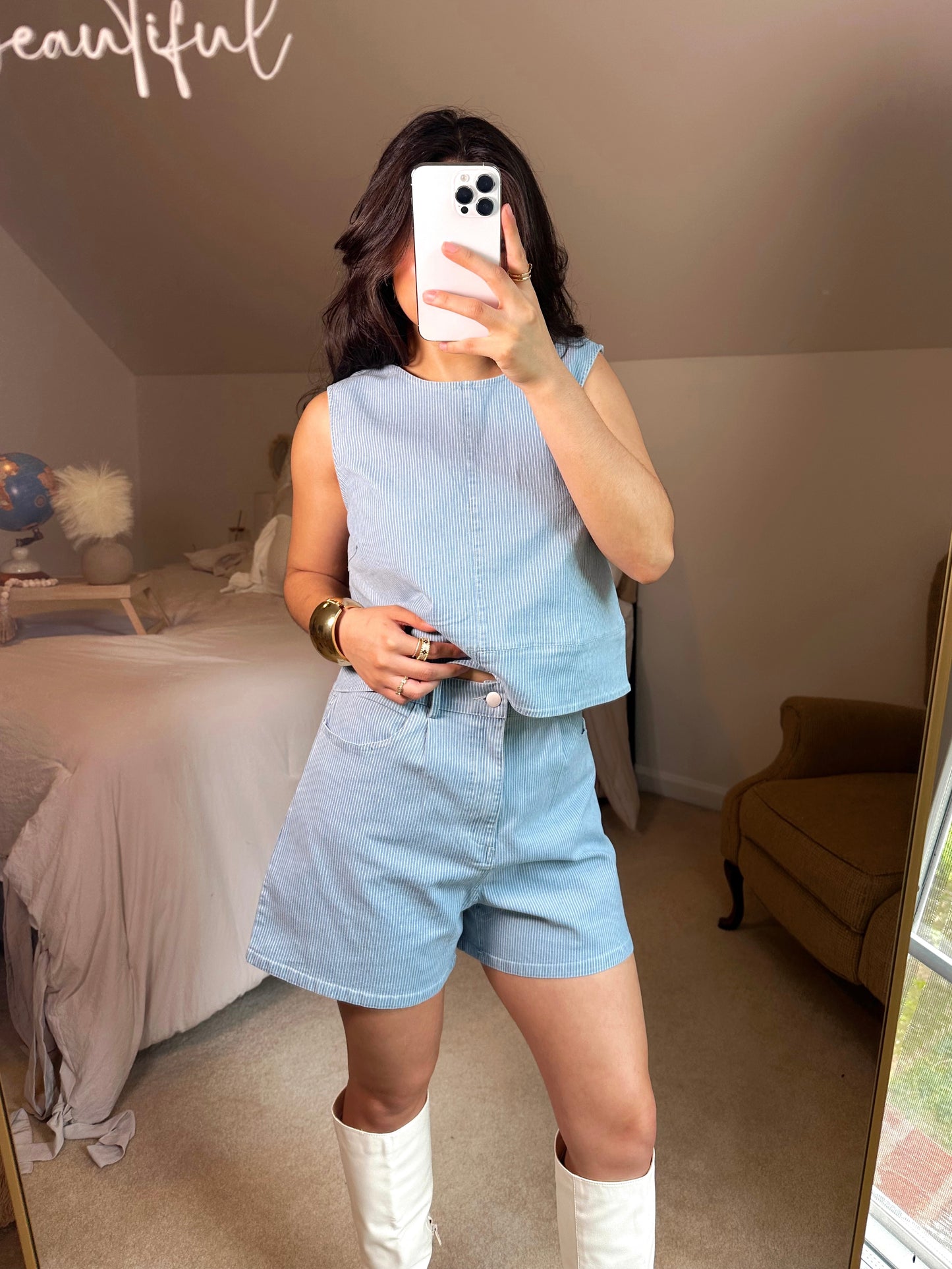 Denim Pinstripe Set