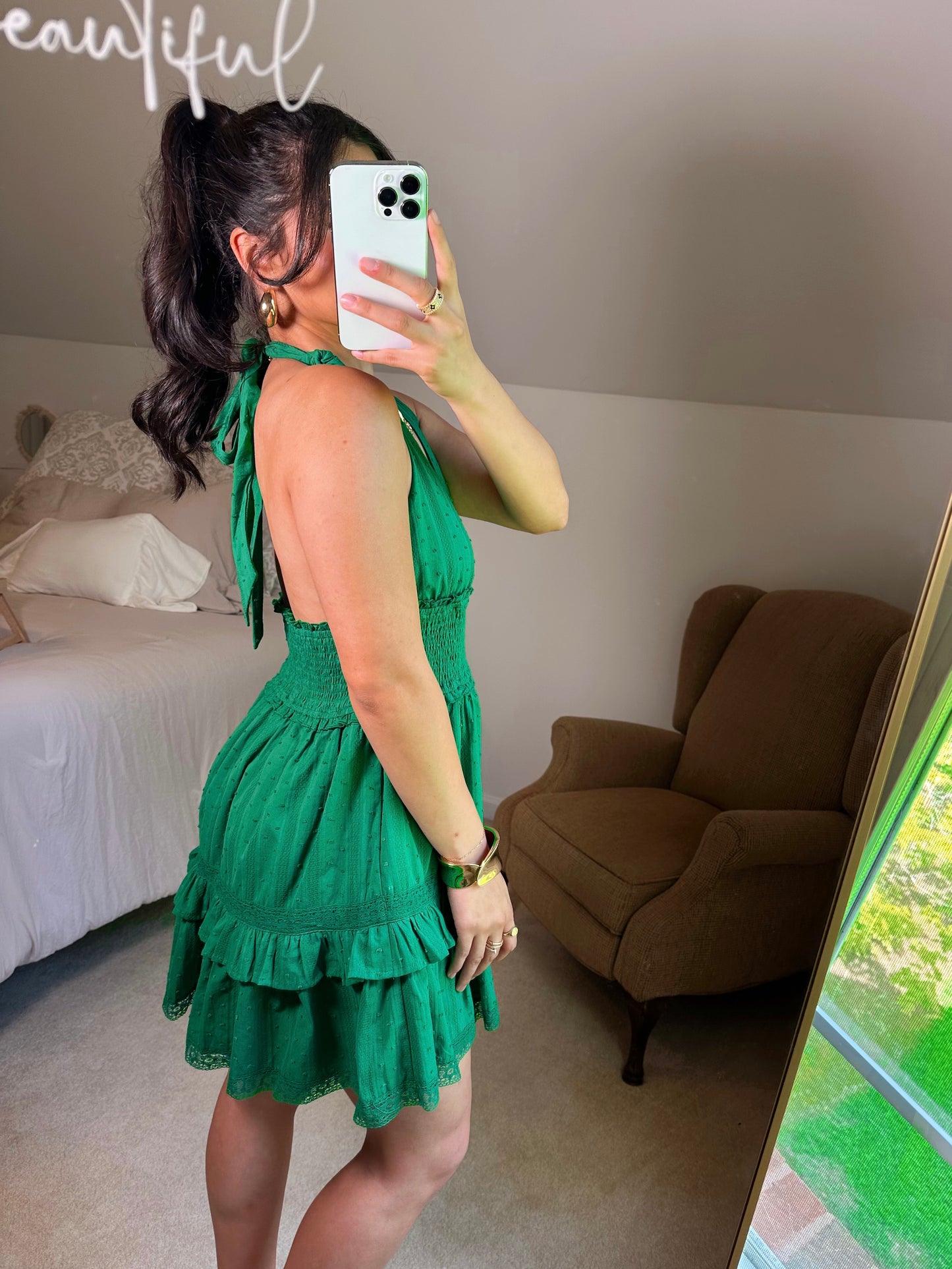 Green Lace Halter Neck Dress