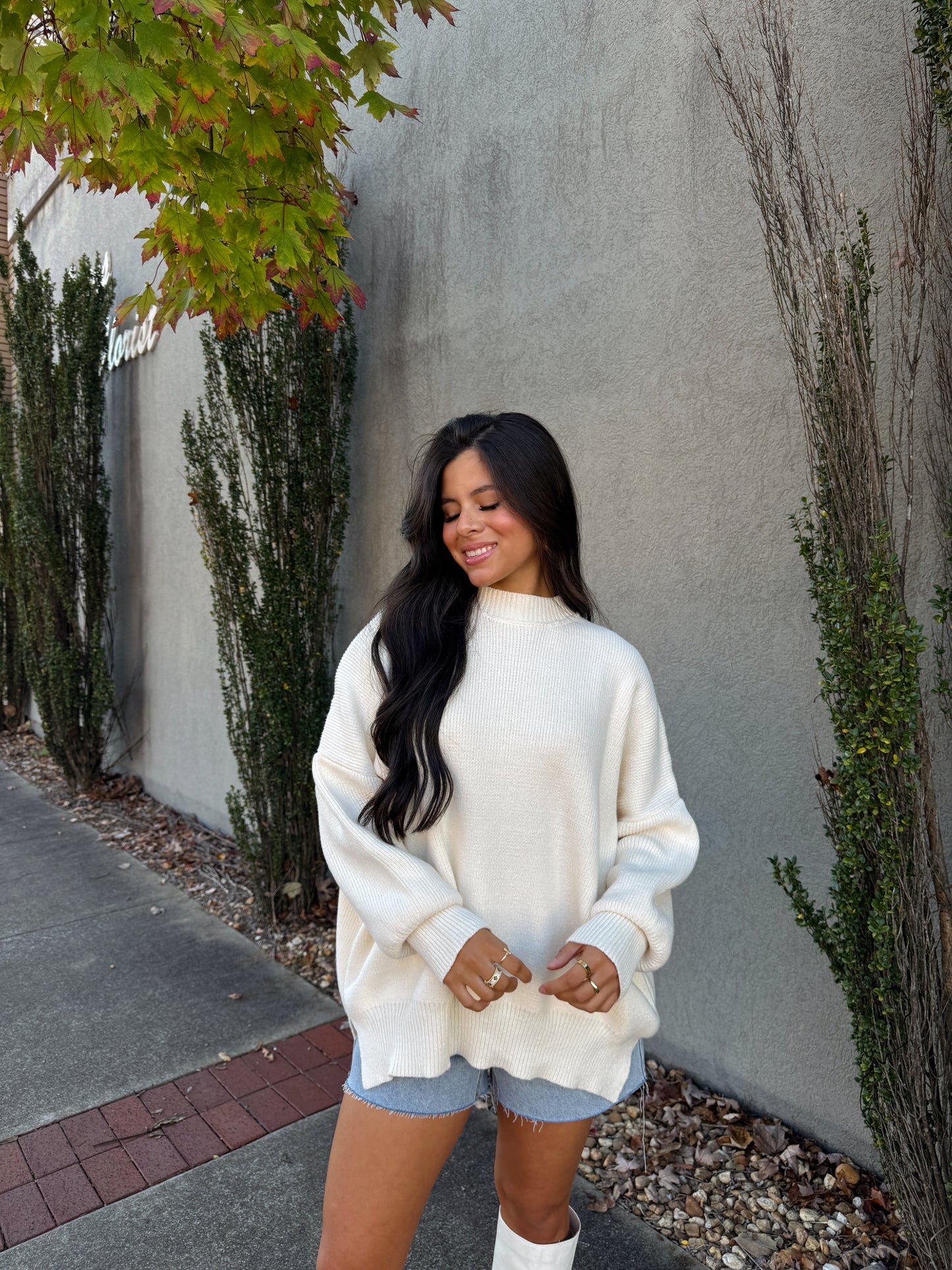Cream Oversized Mockneck Sweater