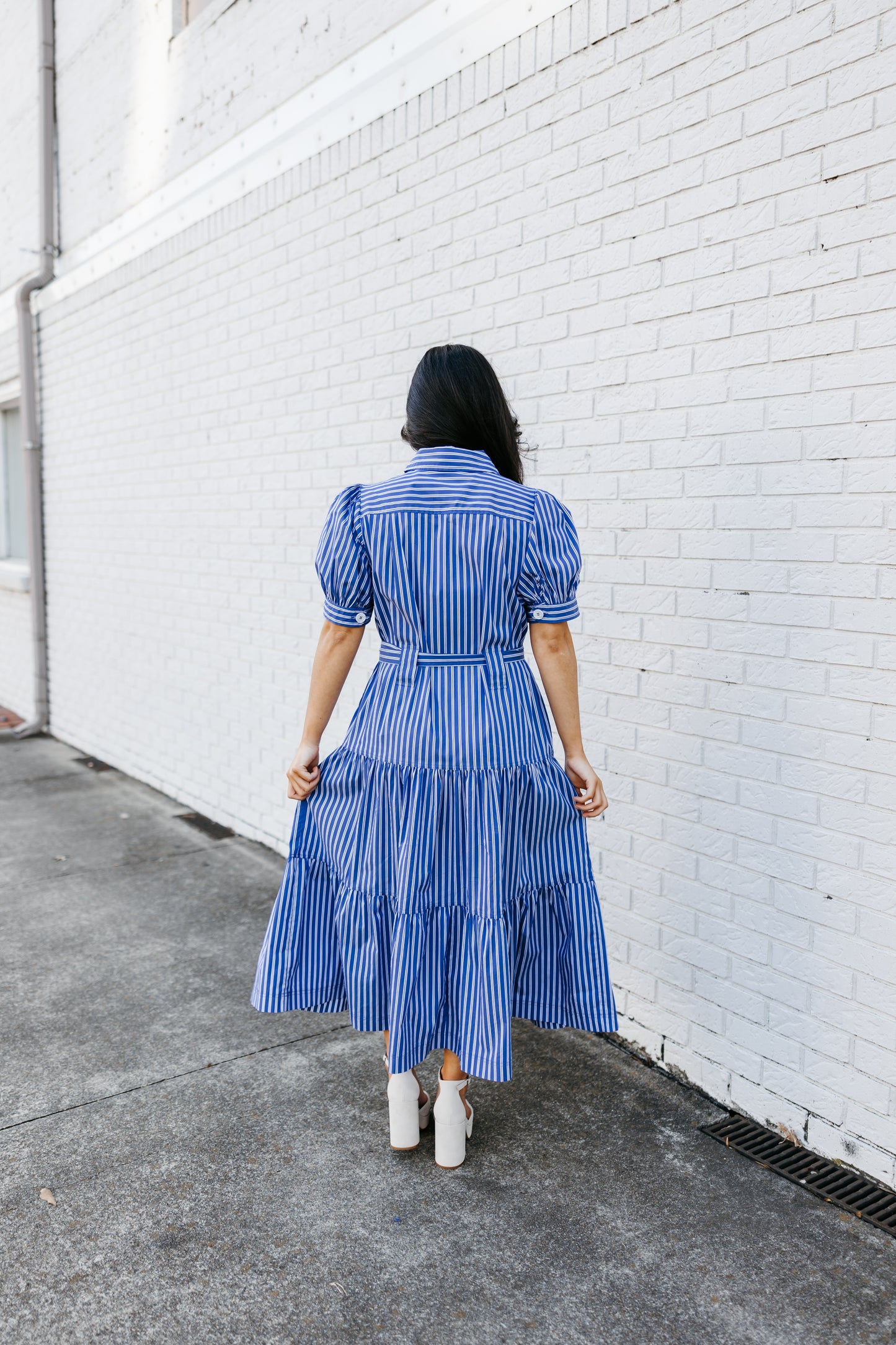 Blue Striped Button-Up Dress
