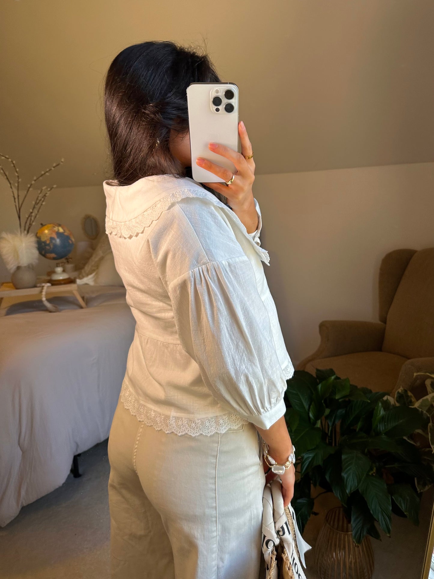 White Collared Poplin Top