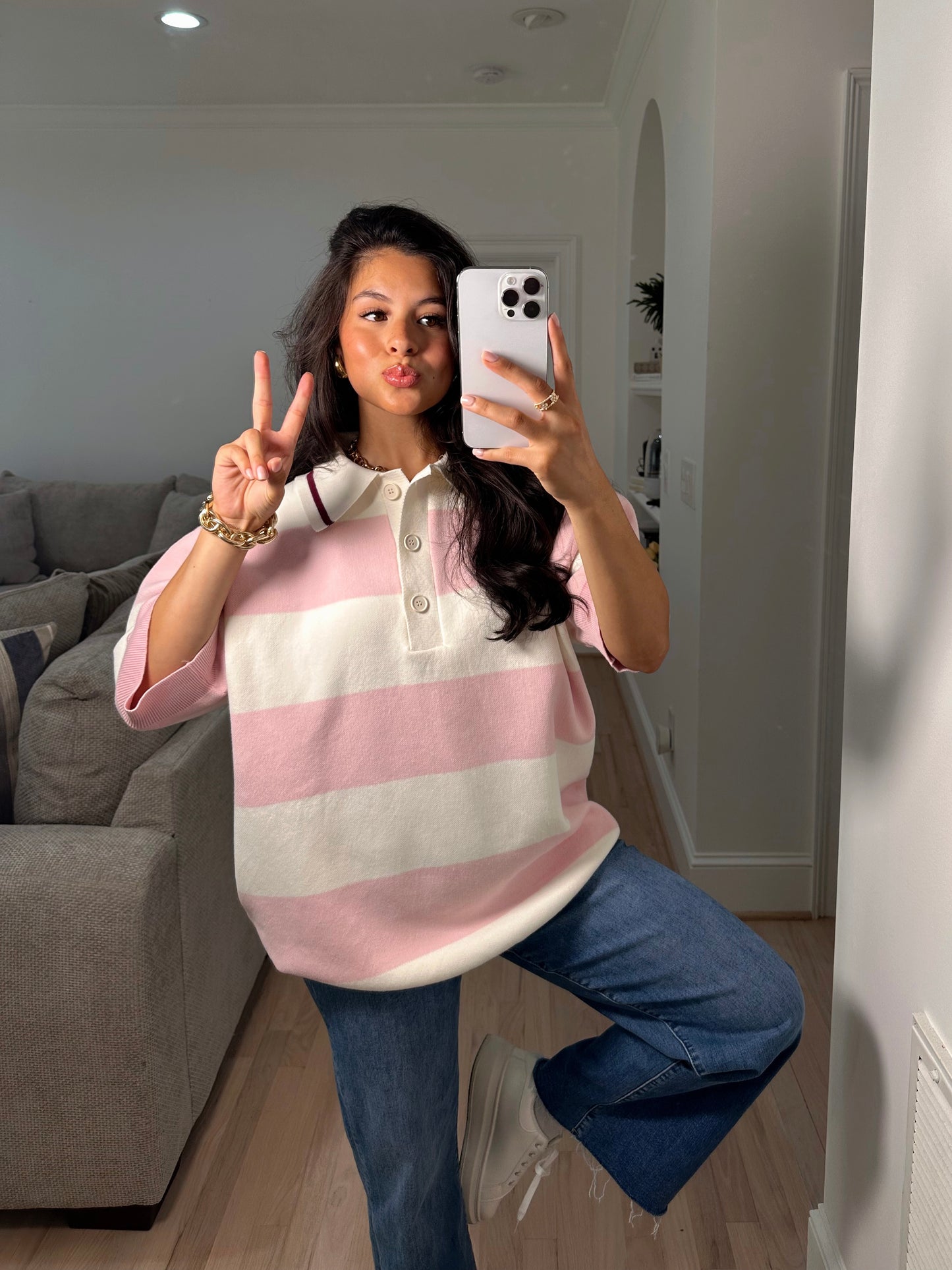 Baby Pink Polo Oversized Knit Top