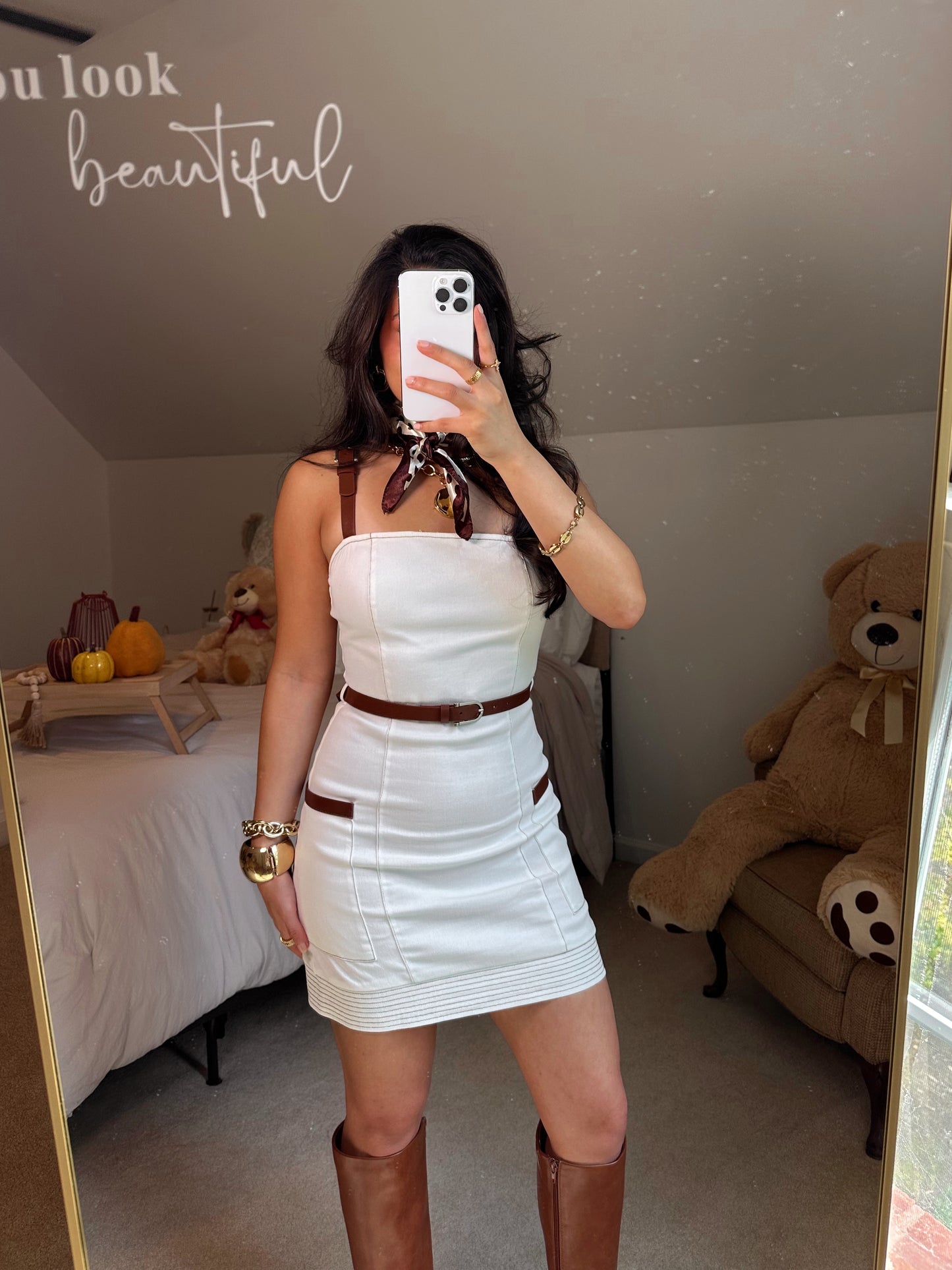 Chic Fall White Denim Dress