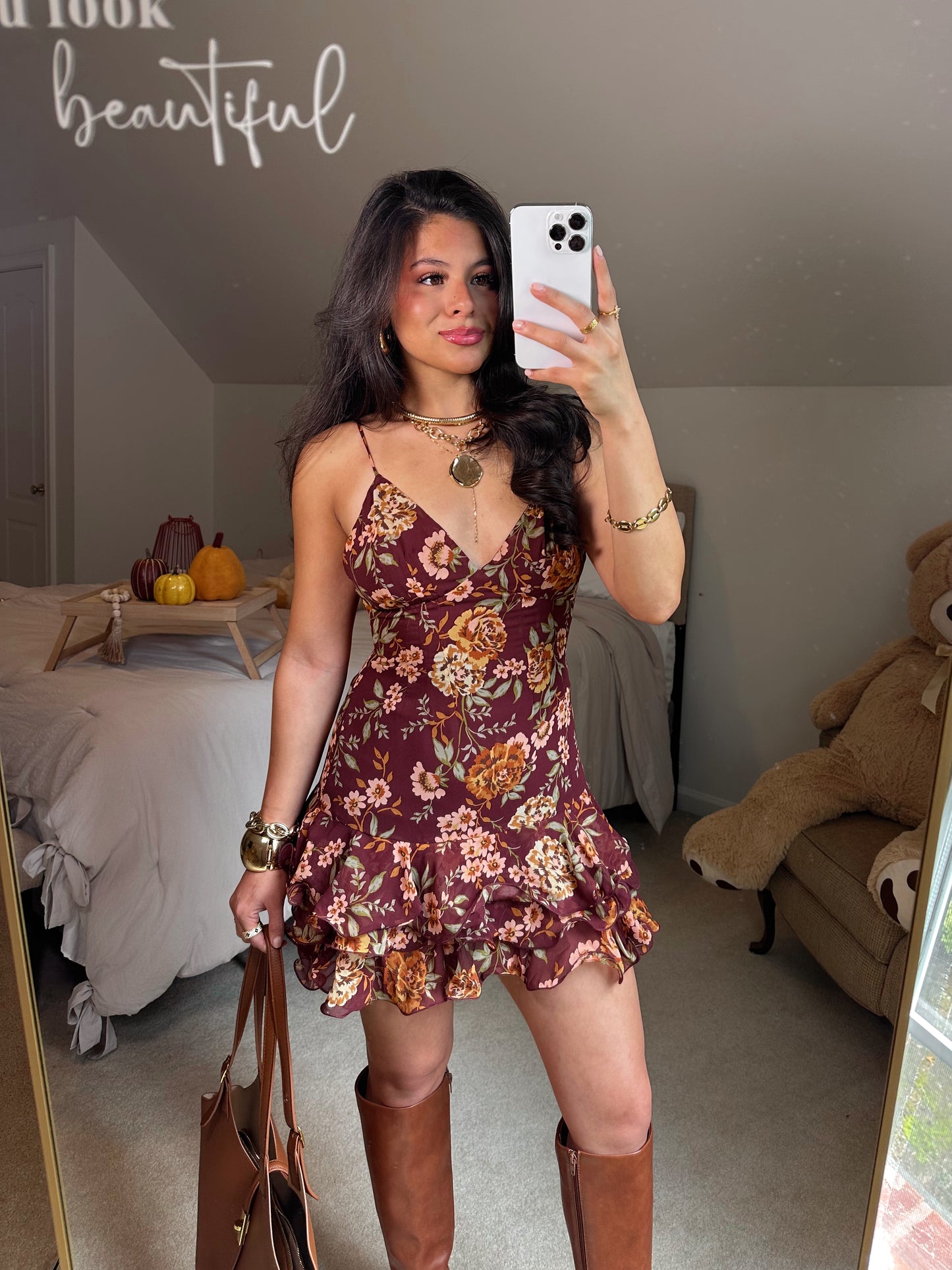 Autumn Florals Mini Ruffle Dress