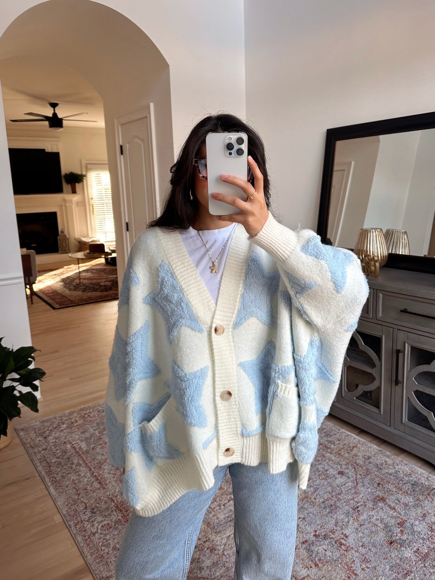 Baby Blue Star Oversized Cardigan