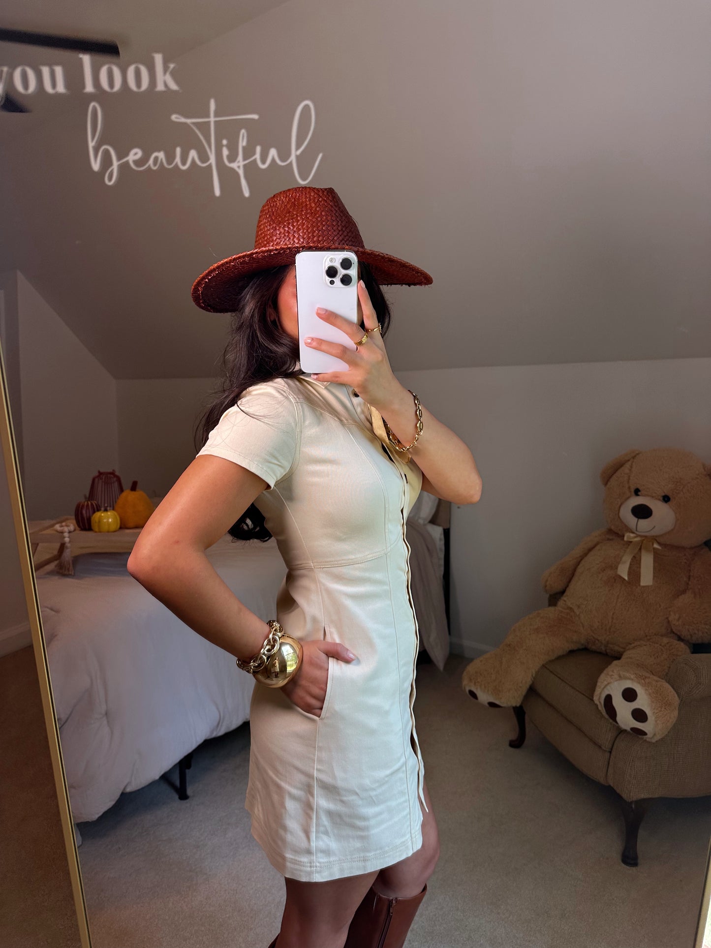 Oatmeal Button Up Shirt Dress