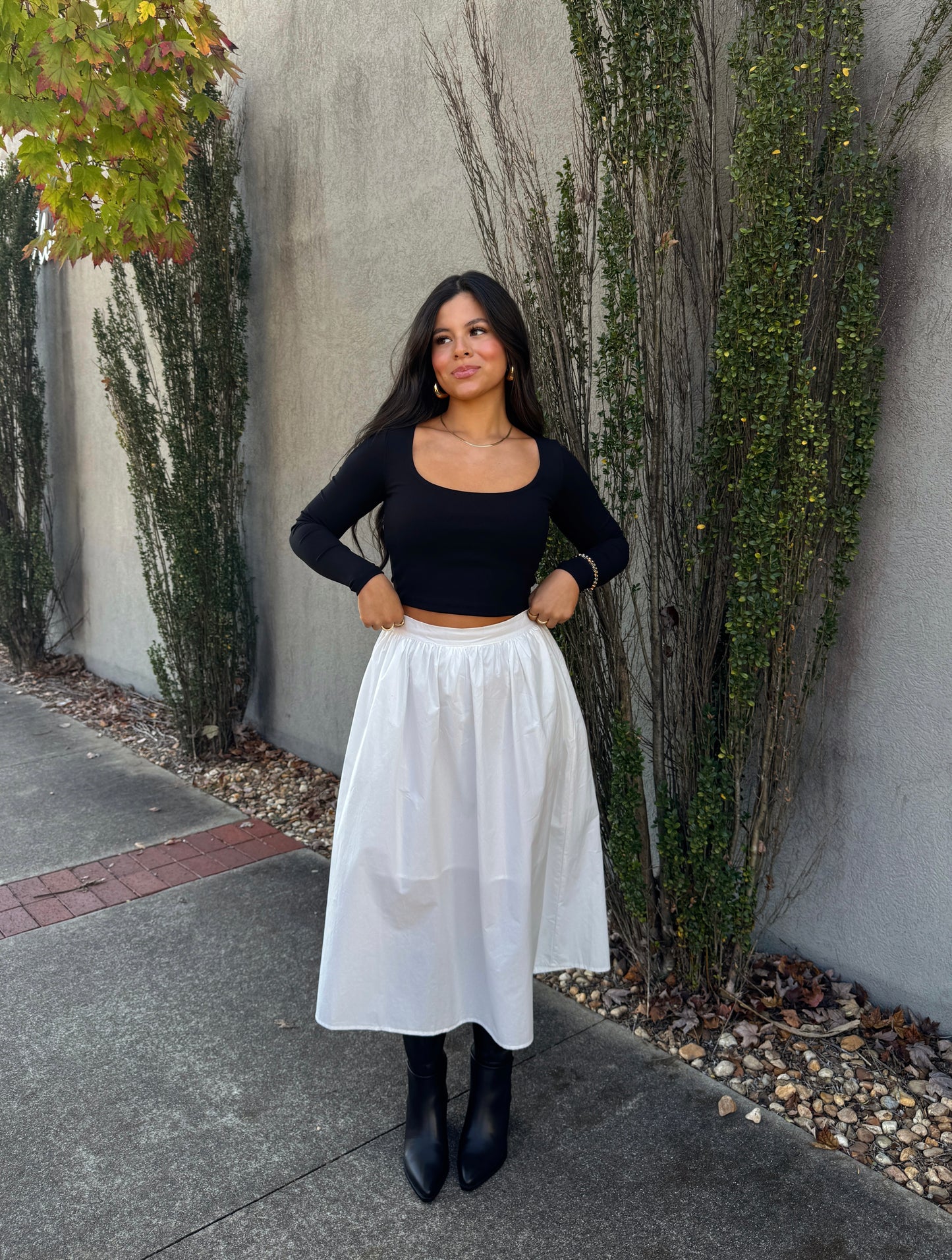 White Poplin Midi Skirt