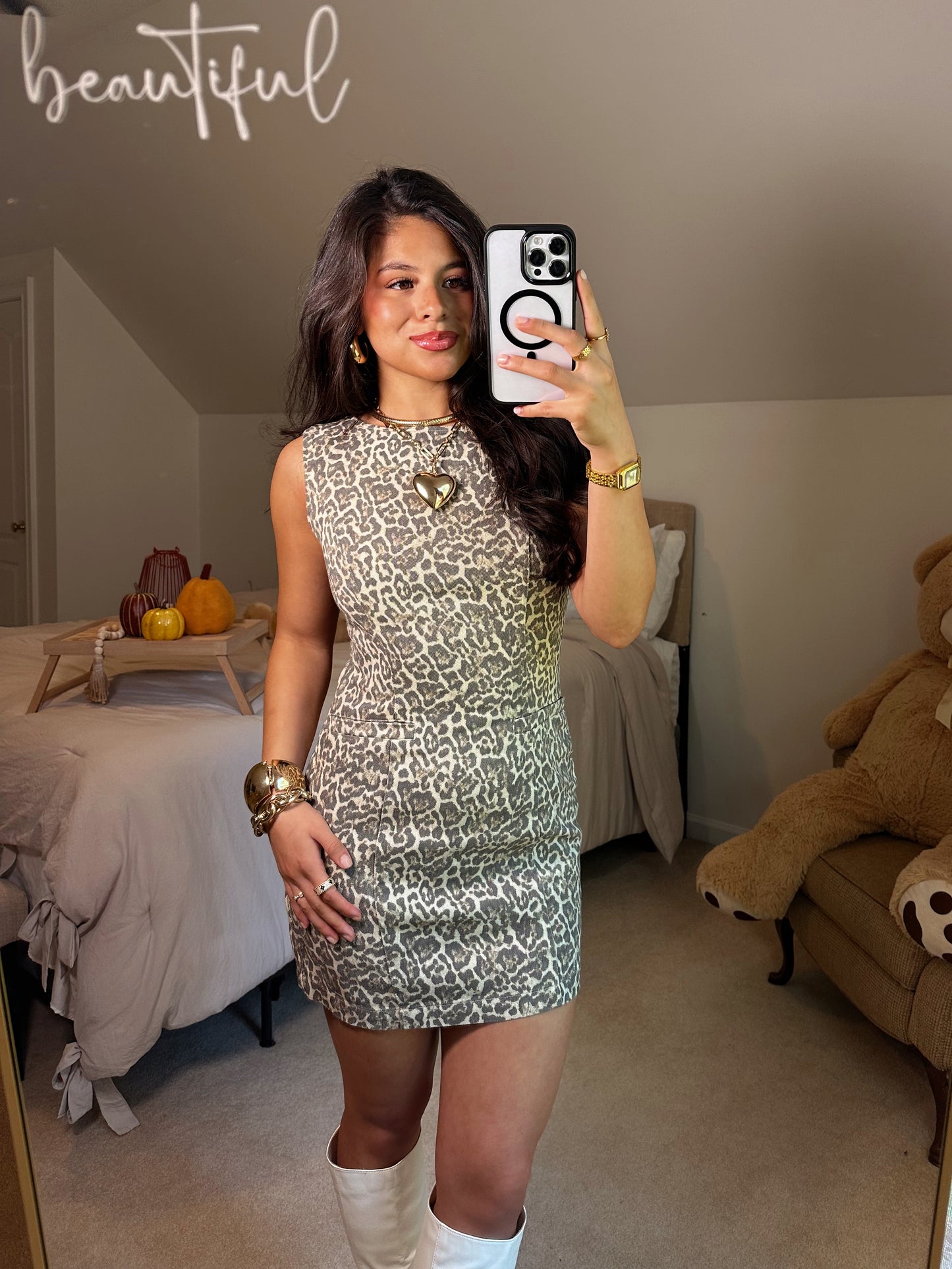 Leopard Denim Pocket Detail Dress
