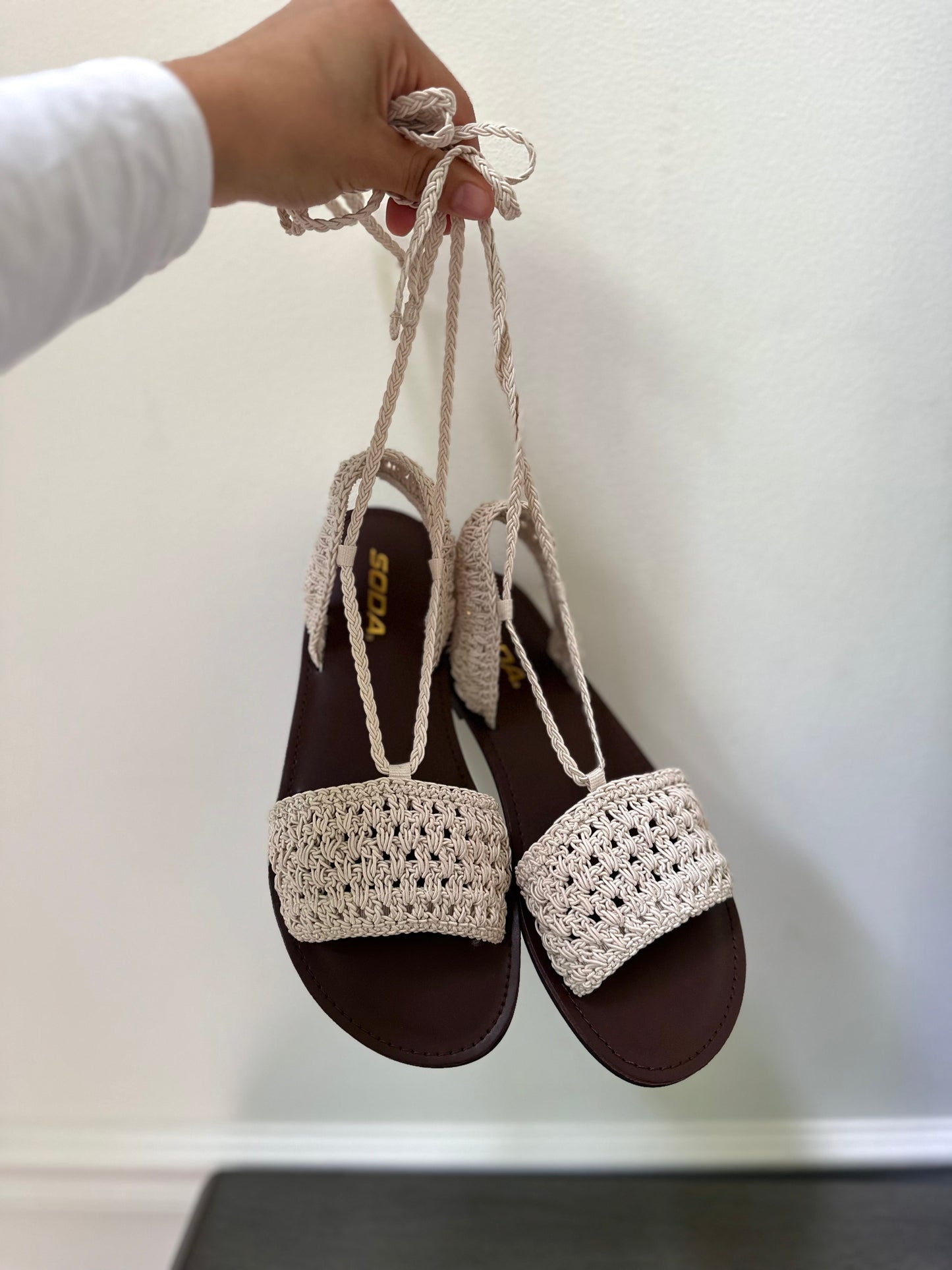 Natural Crochet Ankle Wrap Up Sandal