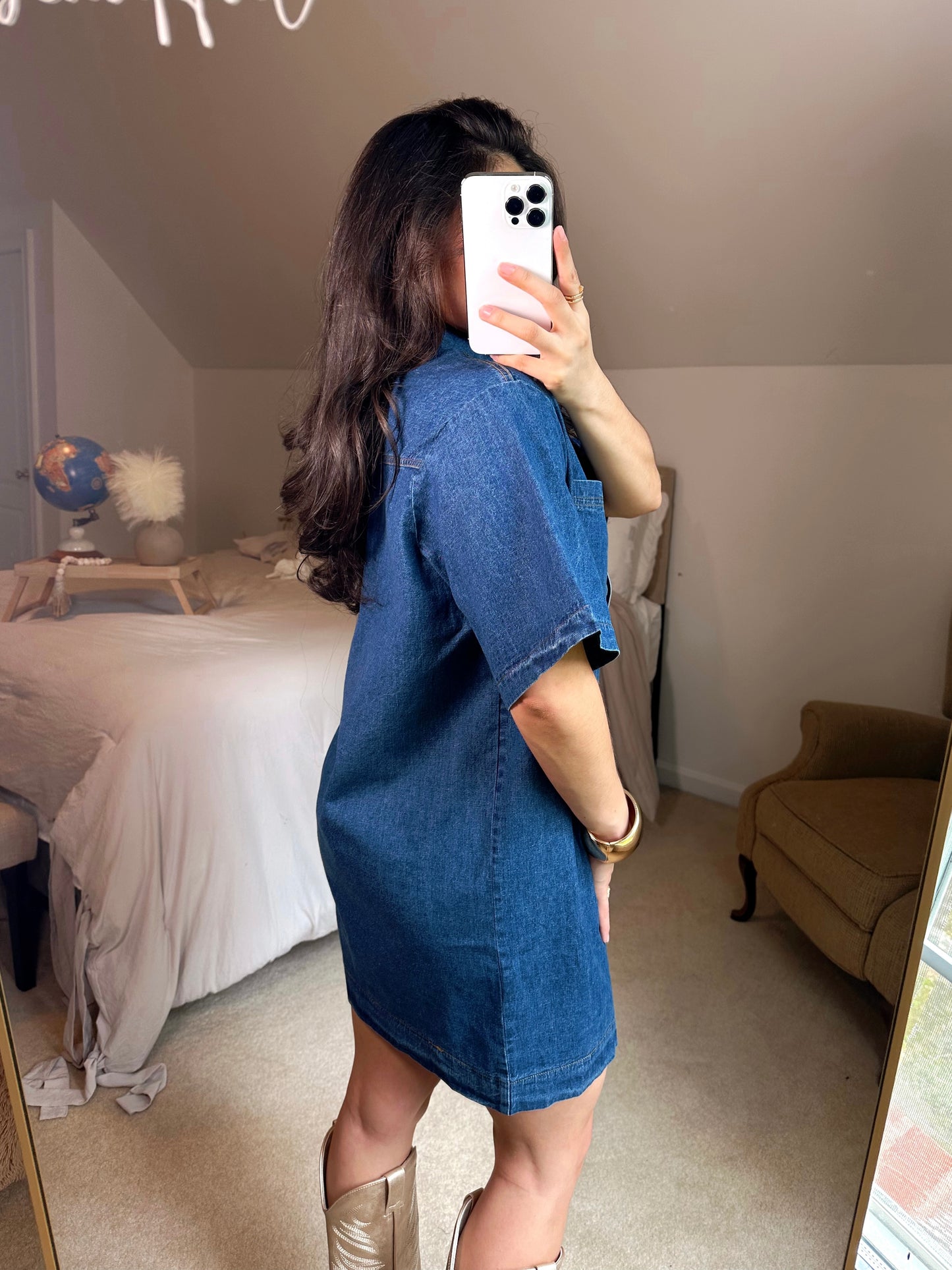 Denim Button-Up Shirt Style Dress