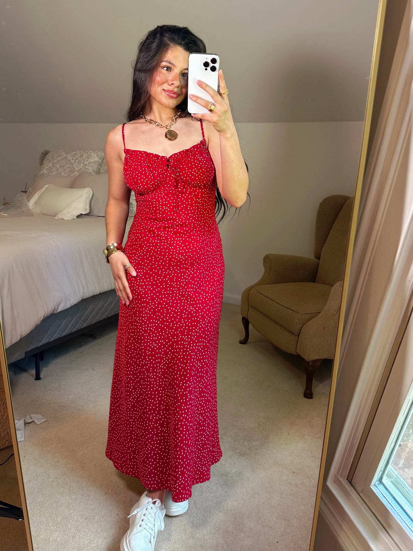 Red Polka Dot Midi Dress