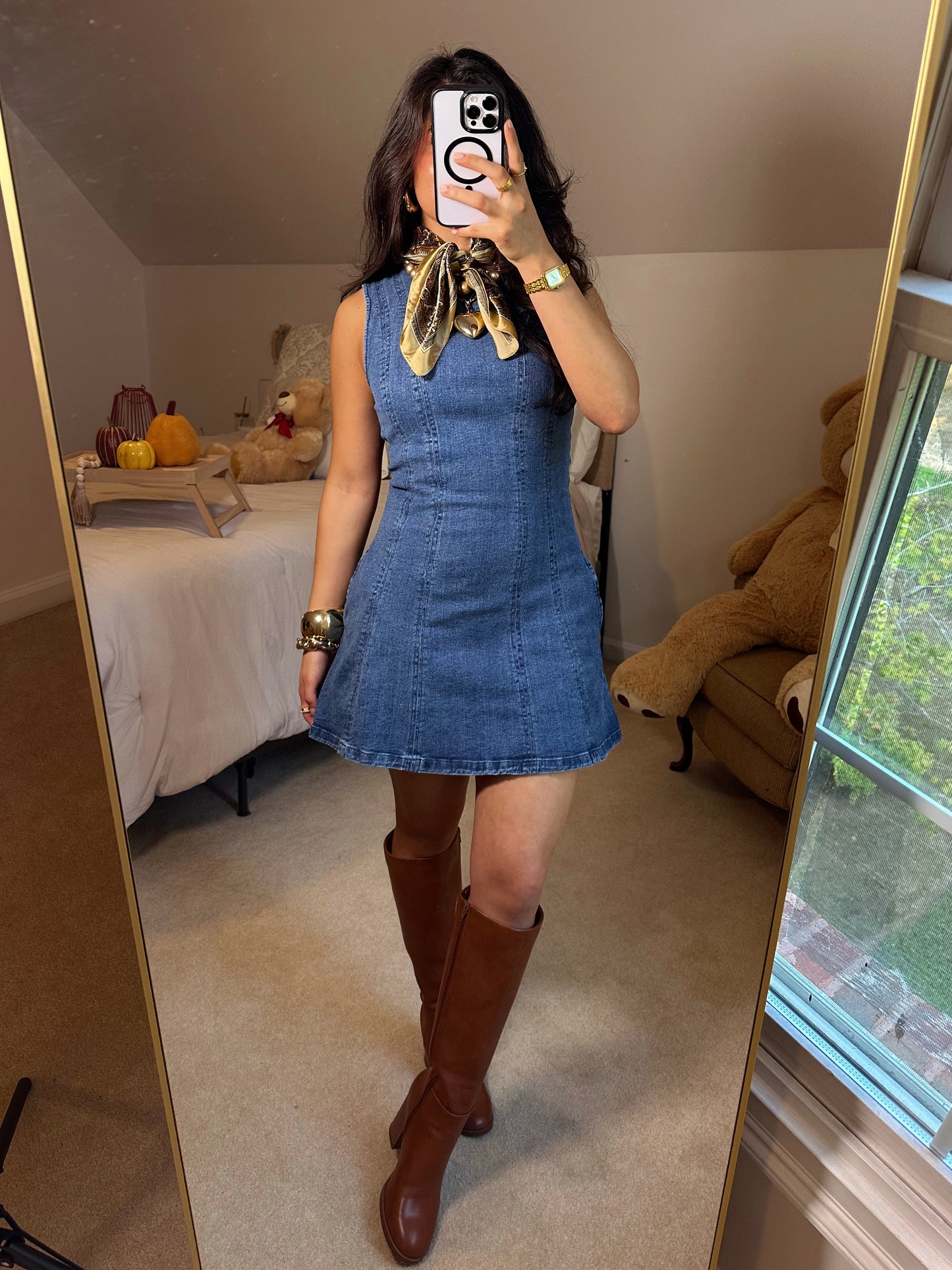 Denim Fit & Flare Stretch Mini Dress