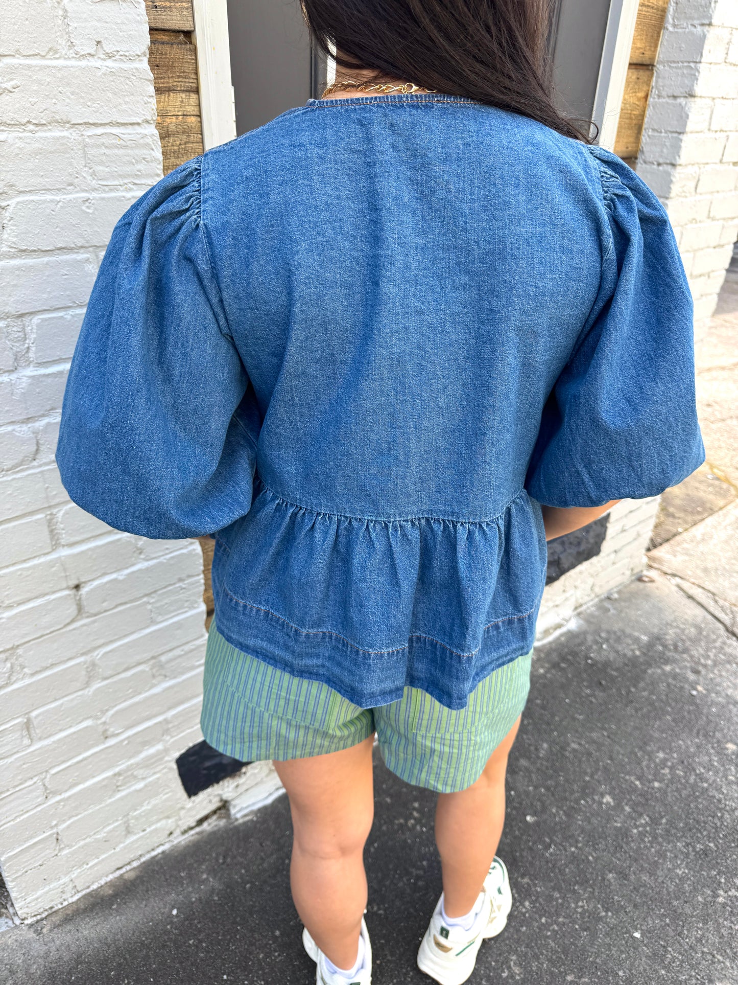 Denim Bow Babydoll Top