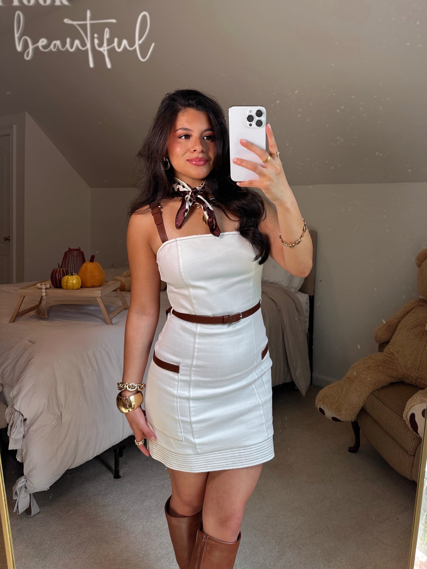 Chic Fall White Denim Dress