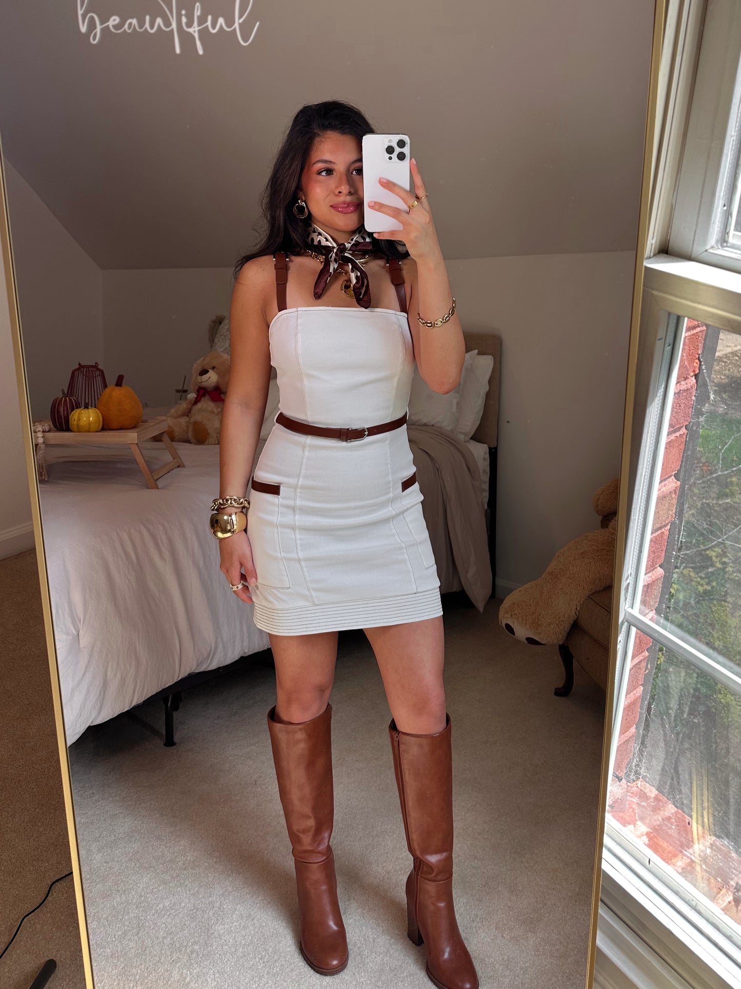Chic Fall White Denim Dress