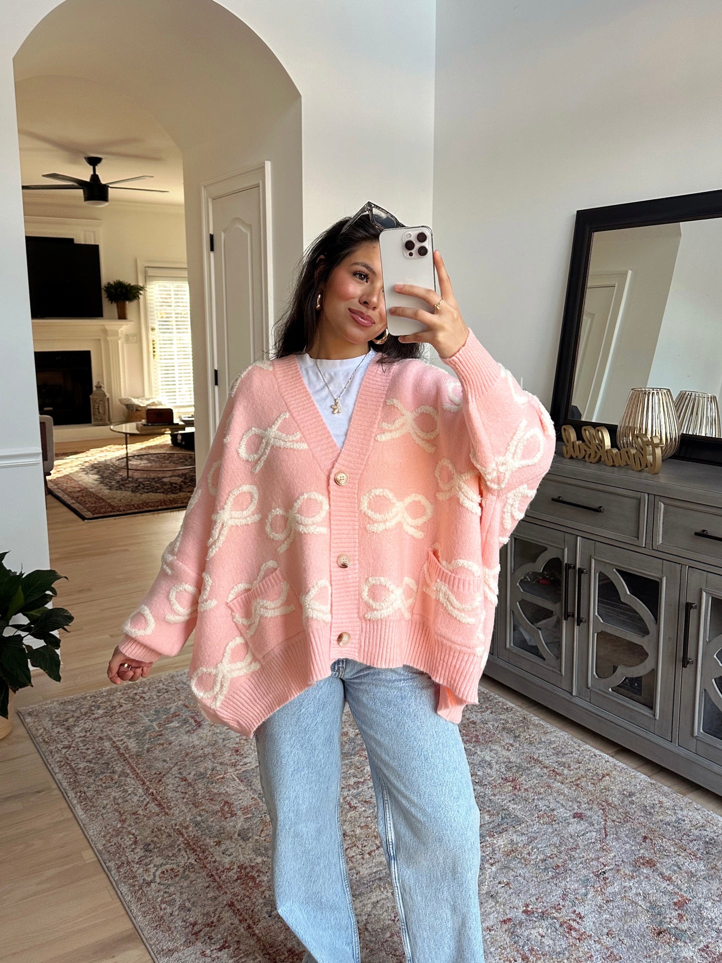 Baby Pink Bow Oversized Cardigan