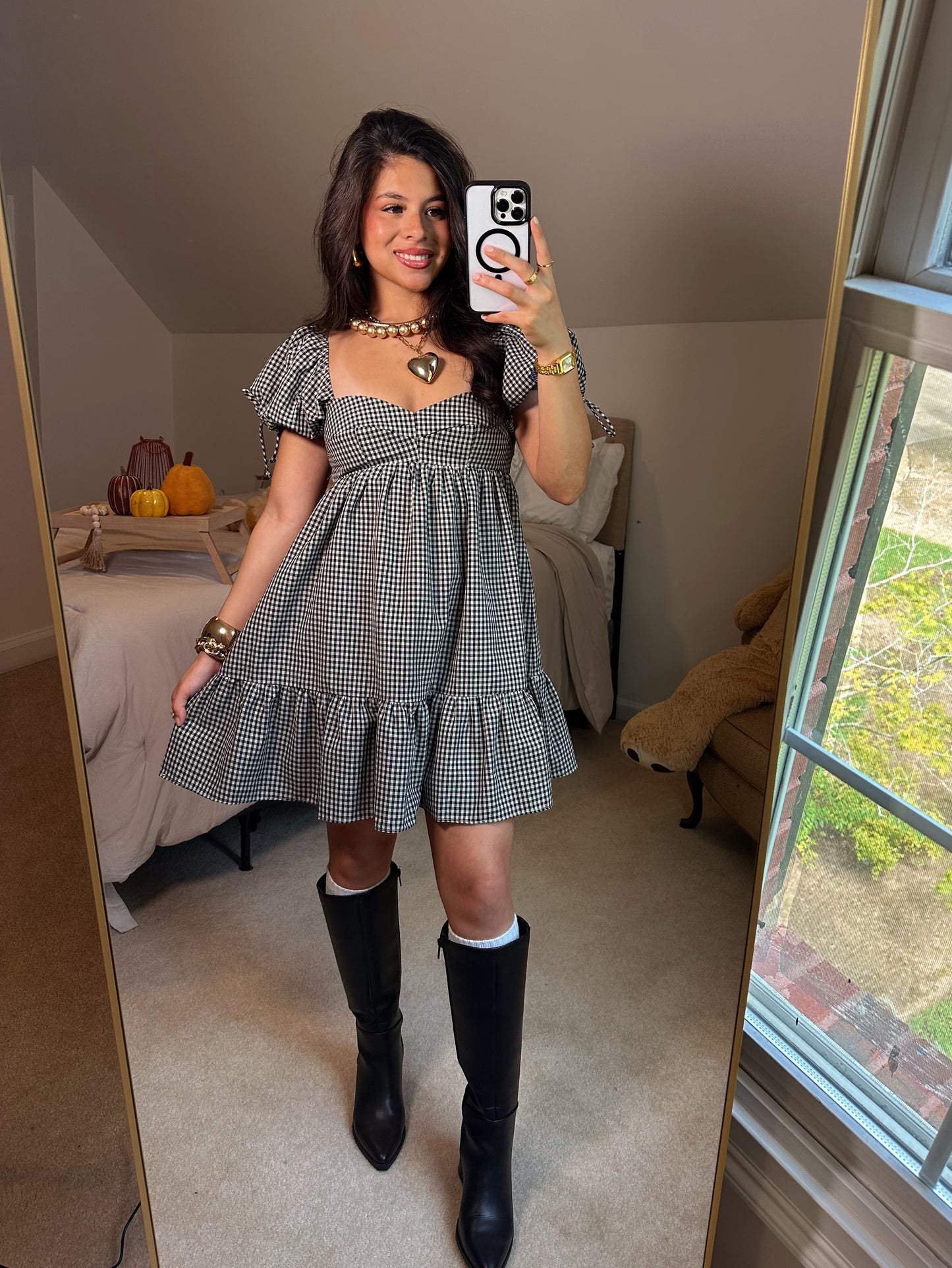 Black Gingham Babydoll Dress