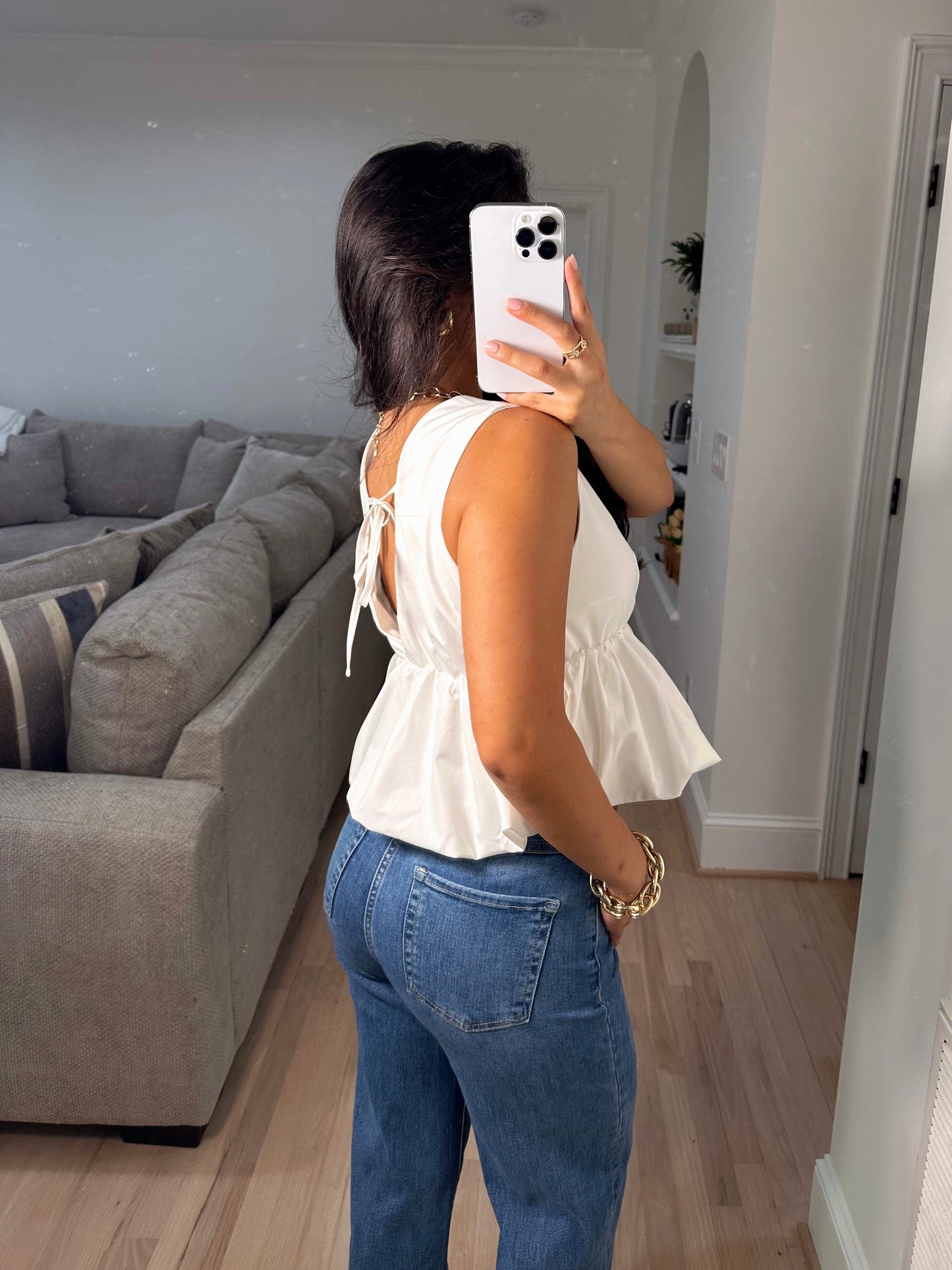 White Bubble Peplum Top