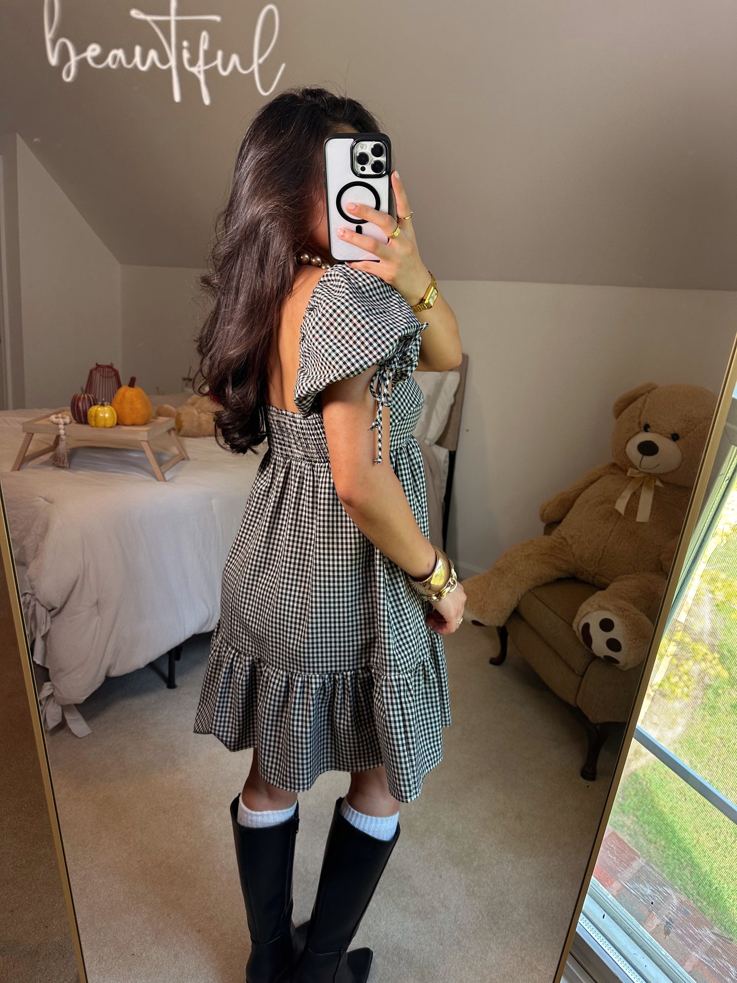 Black Gingham Babydoll Dress