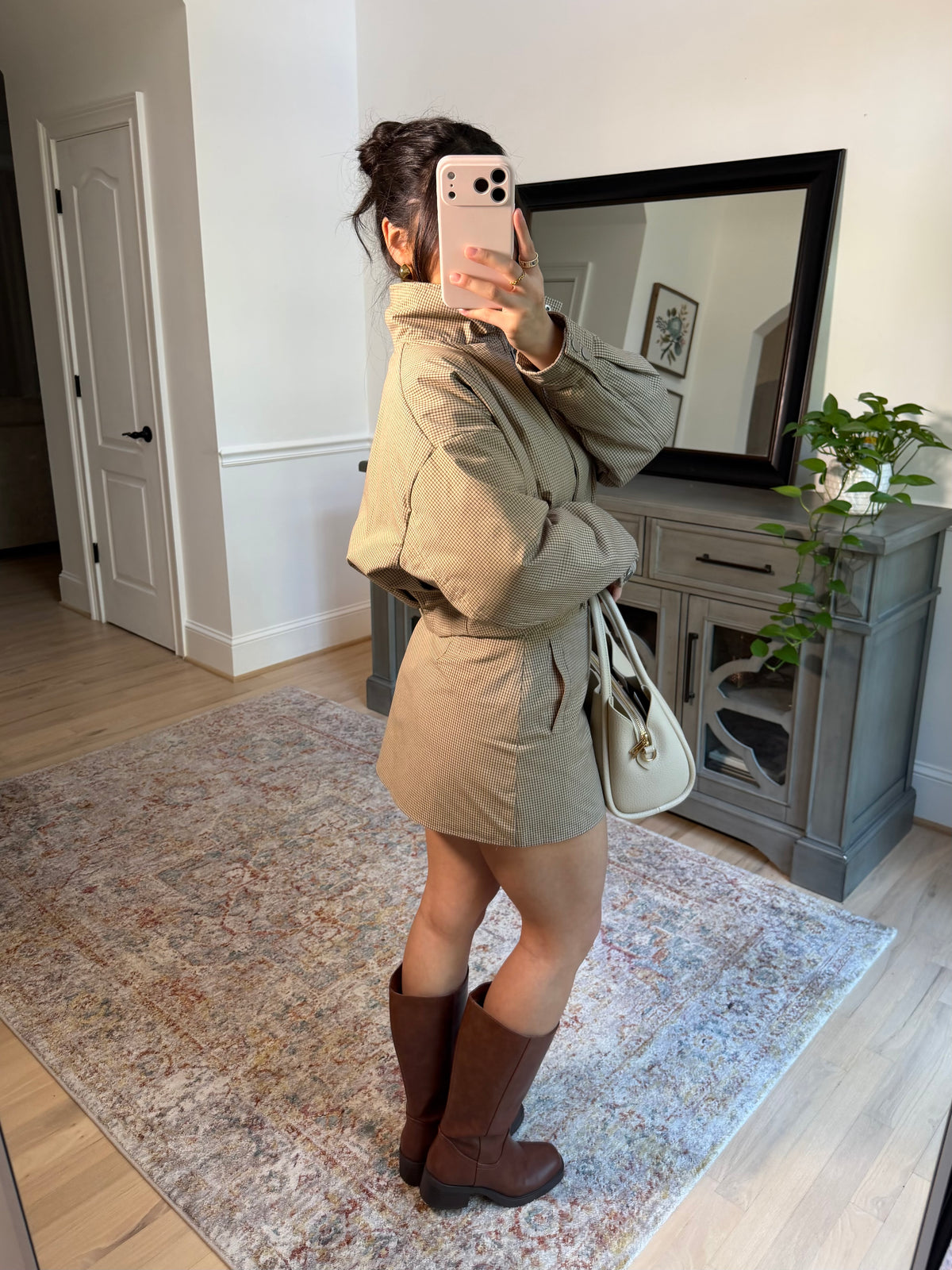 Brooklyn Tan Plaid Puffer Jacket